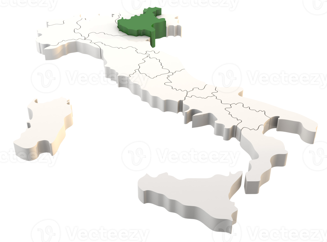 Italien kartlägga en 3d-rendering isolerad med veneto italienska regioner png