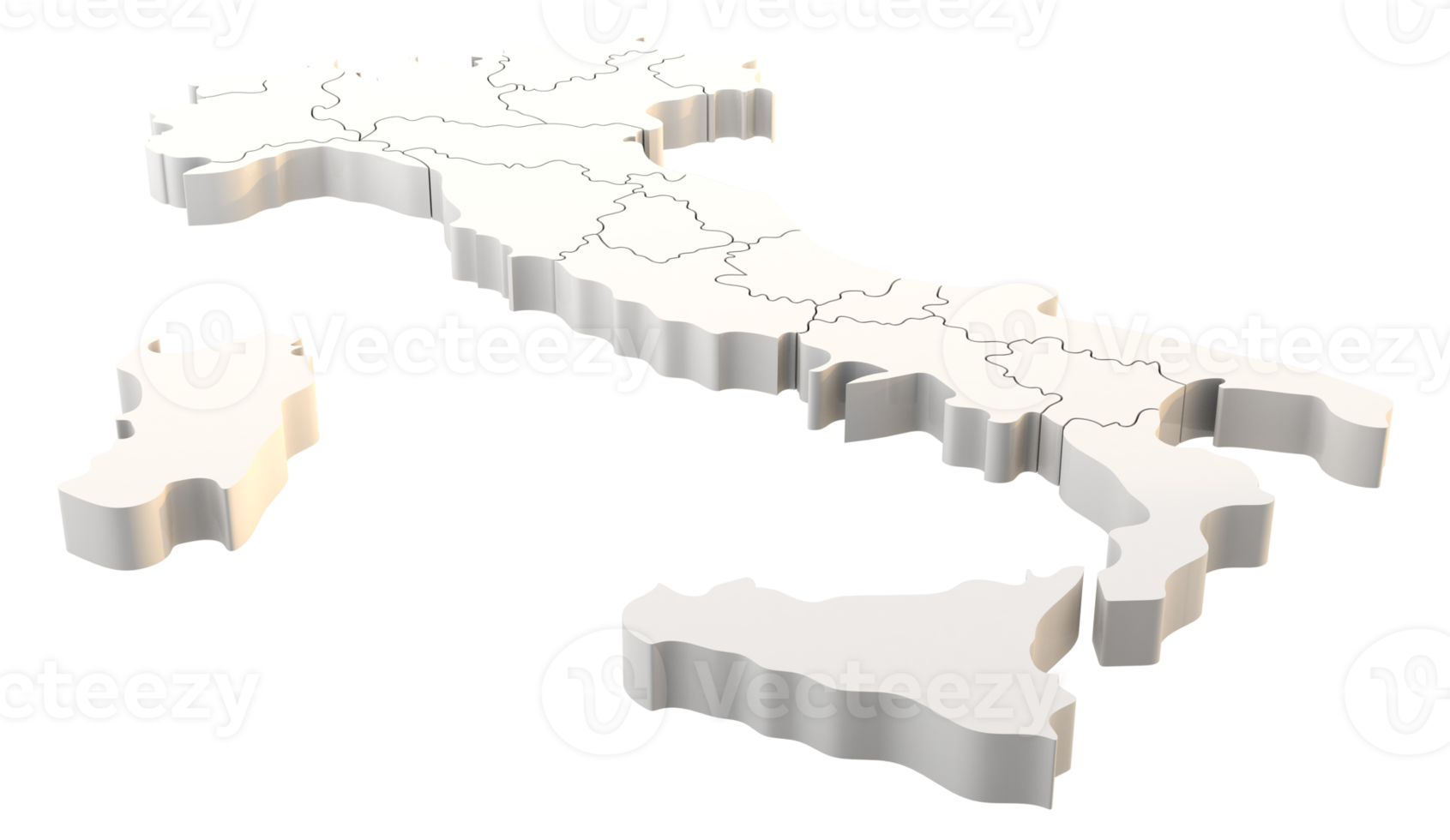 carte de l'italie un rendu 3d isolé avec les régions italiennes png