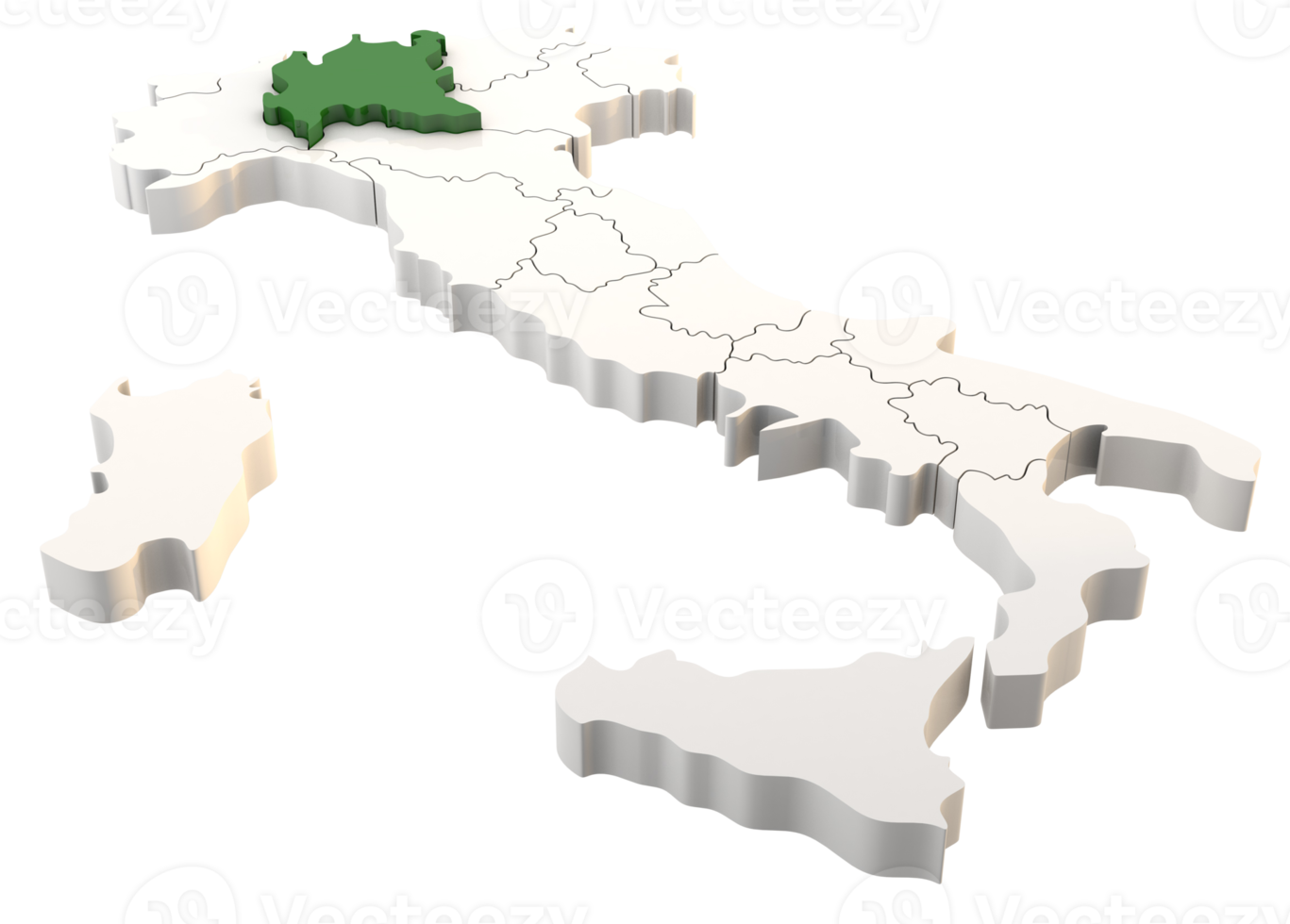 Italy map a 3d render isolated with Lombardia italian regions png