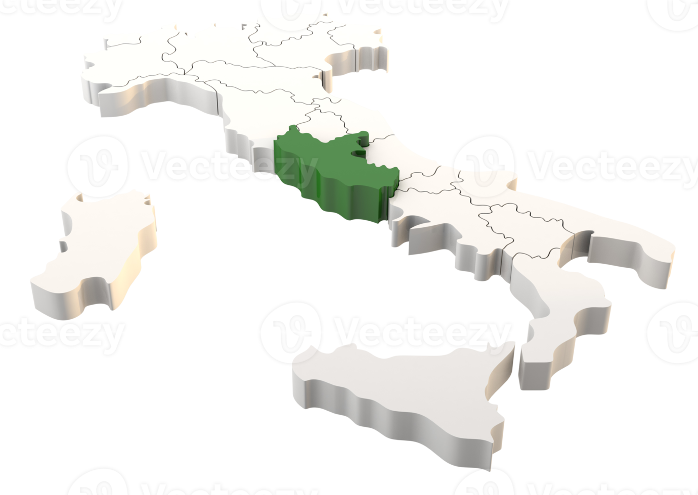 Italy map a 3d render isolated with Lazio italian regions png