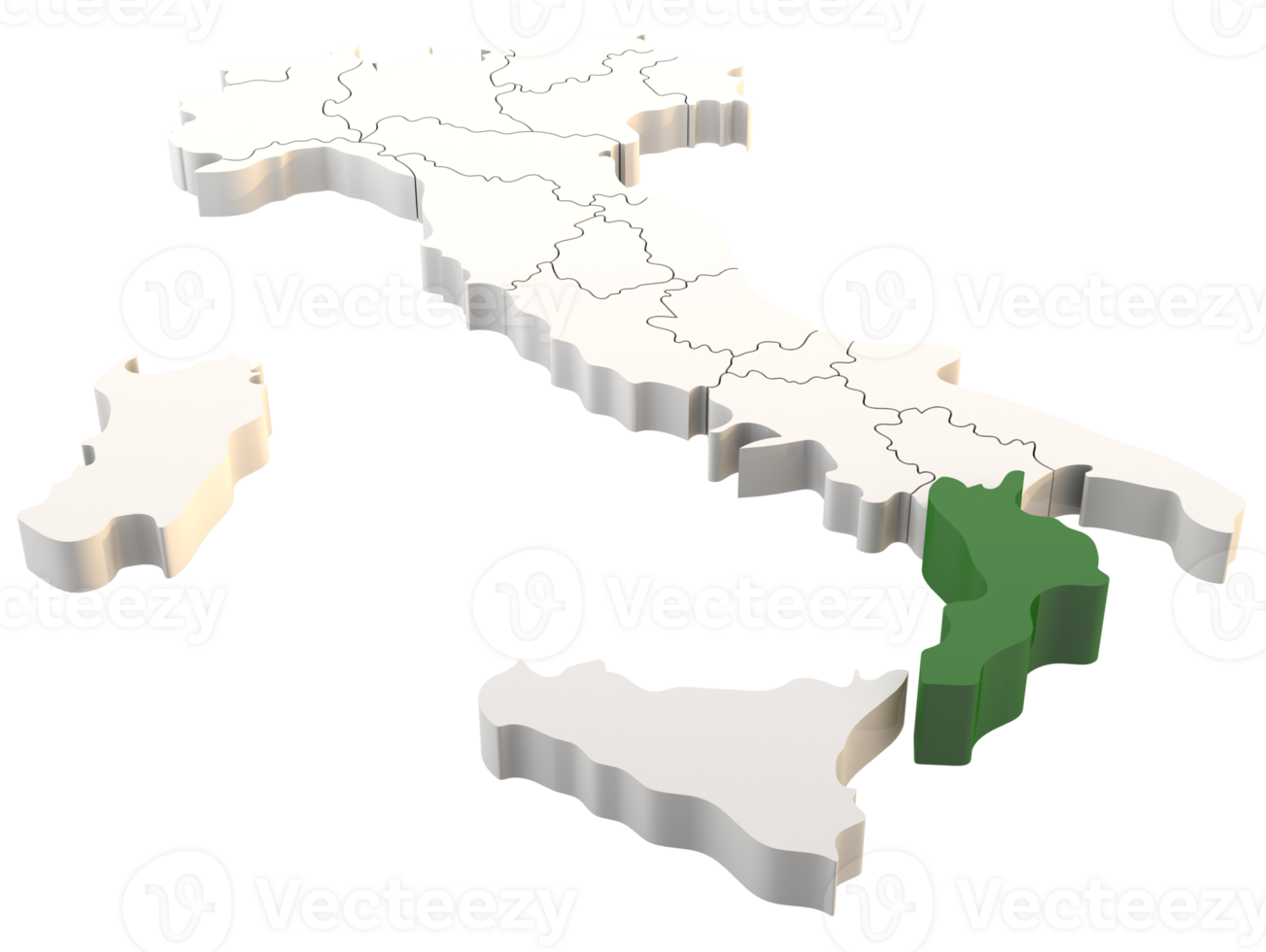 Italy map a 3d render isolated with Calabria italian regions png