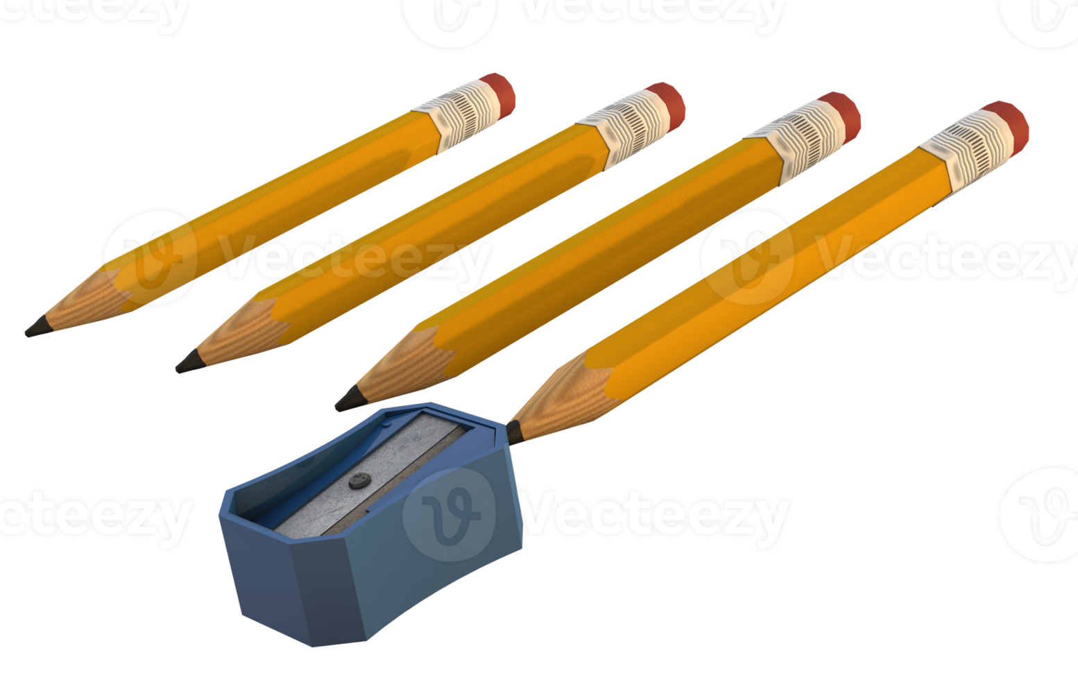 Pencils lined up for sharpening with blue sharpener a back to school 3D concept png