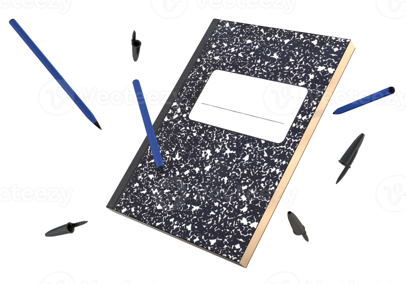Student notebook and blue pen floating a back to school 3D concept png