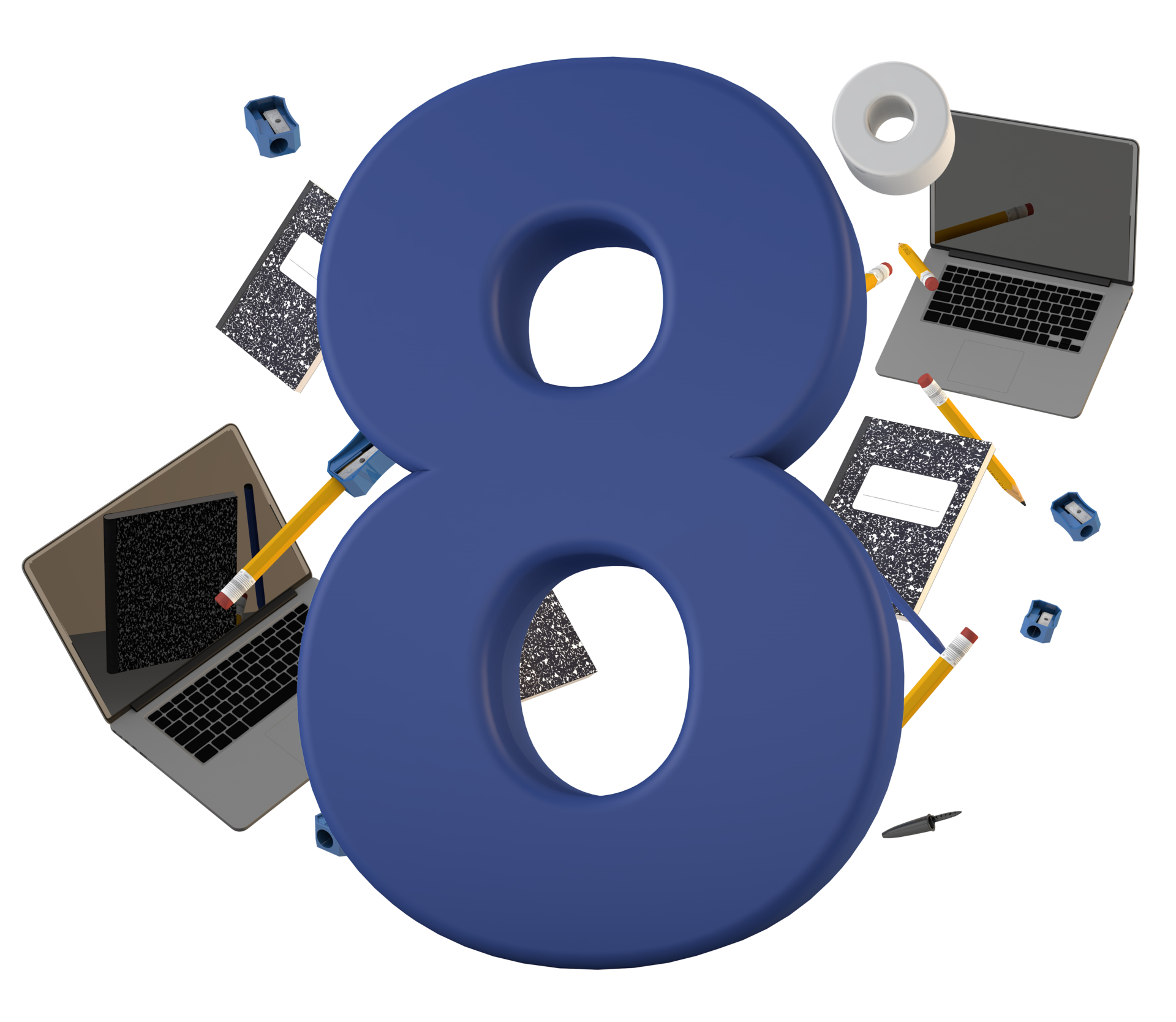 Number 8 eighth grade back to school with accessories for student