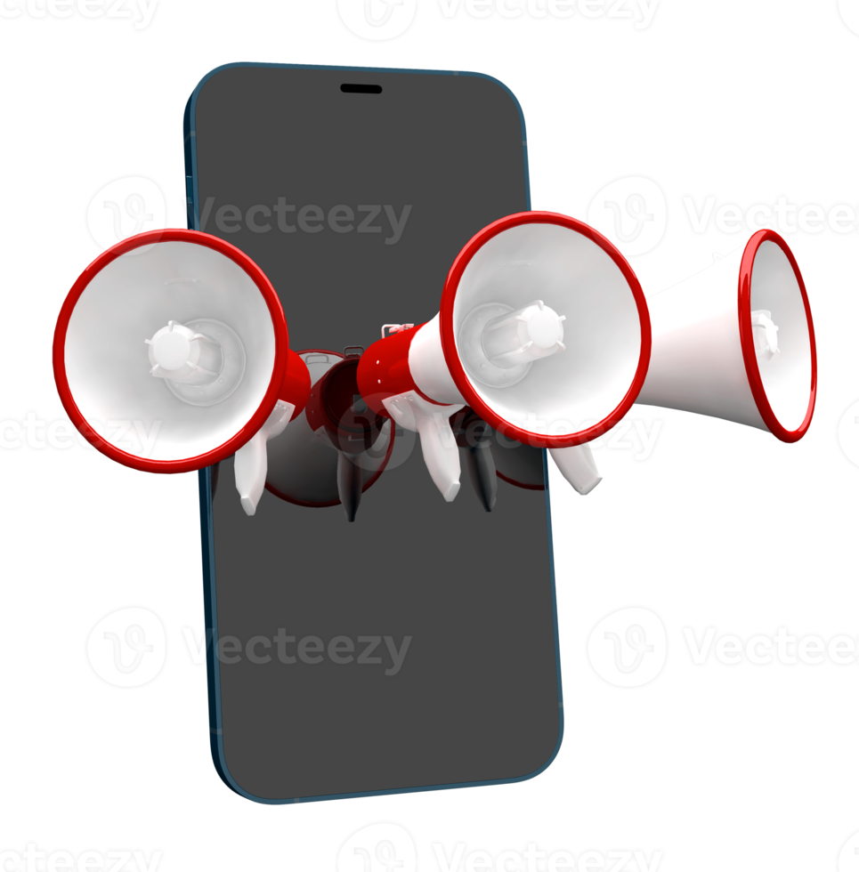 Megaphone and smartphone digital marketing 3D png