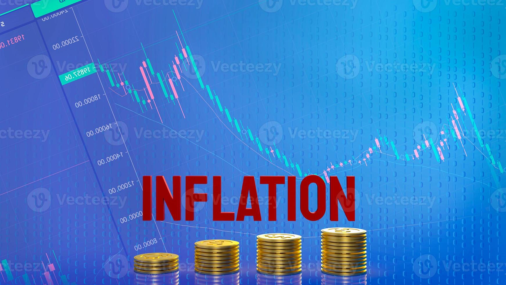 The red inflation and gold coins on business background 3d rendering photo