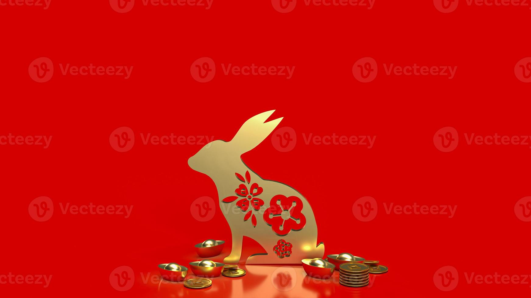 The gold rabbit and chines money for promotion concept 3d rendering photo