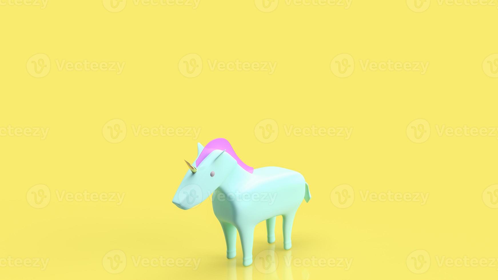 The blue unicorn on yellow background for startup concept 3d rendering photo