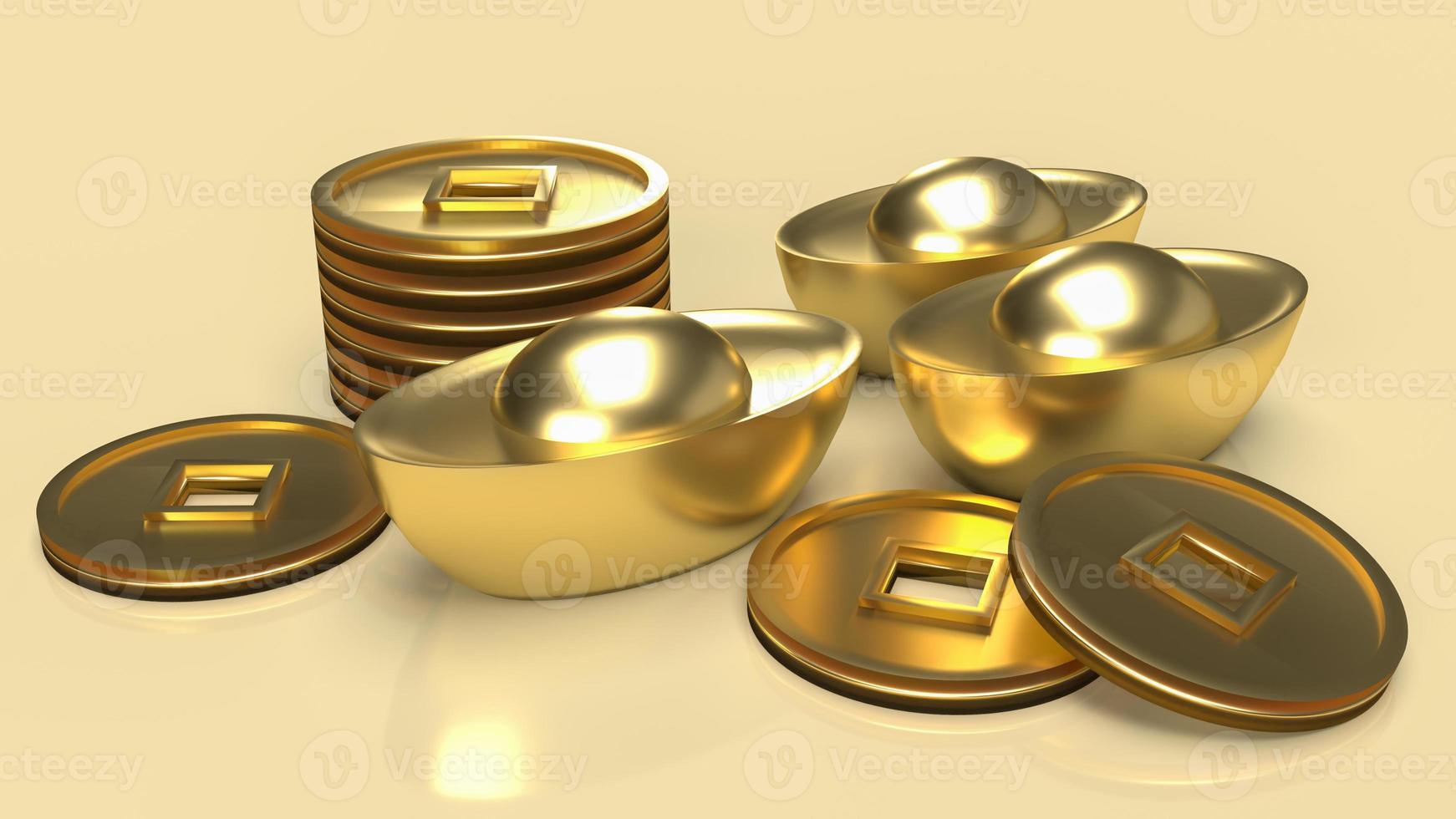 The Chinese  gold money on gold background  for business or holiday concept 3d rendering photo