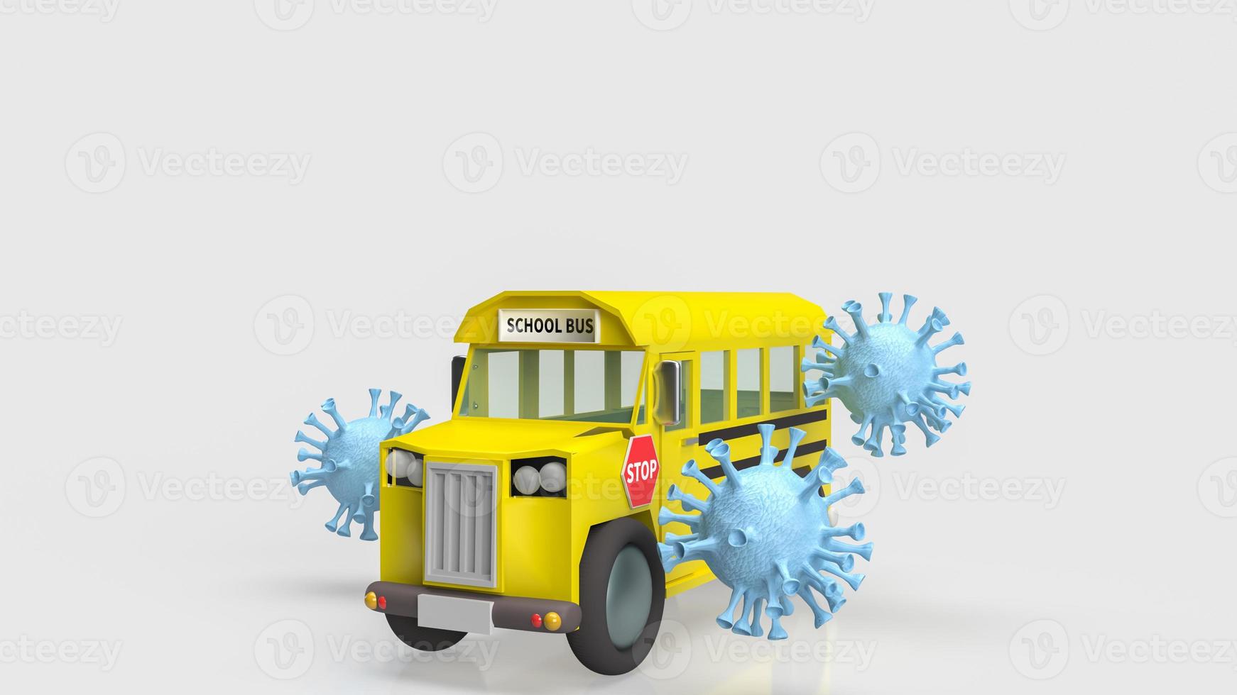 The school bus and virus on white background for education or medical  concept 3d rendering photo