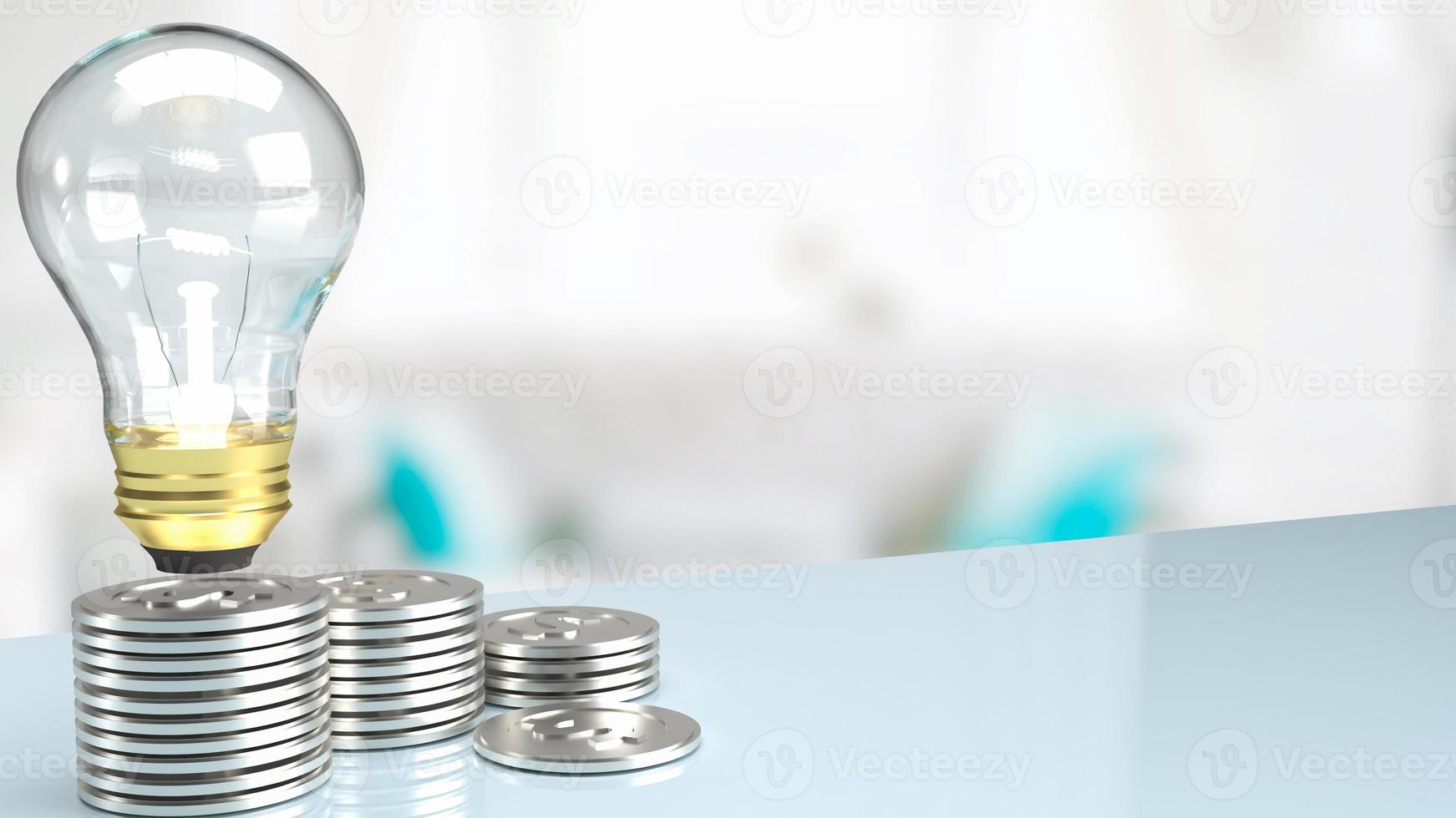 The light bulb and silver coins on table for business concept 3d rendering photo