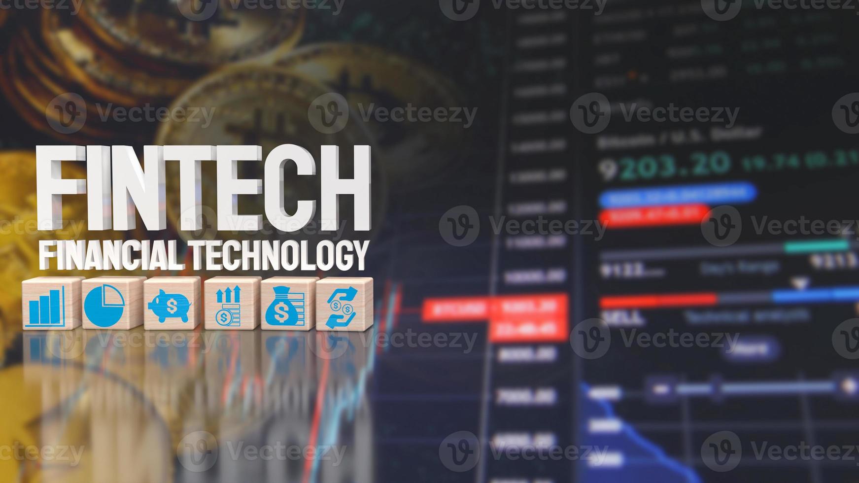 la palabra fintech sobre antecedentes comerciales para el concepto de tecnología representación 3d foto