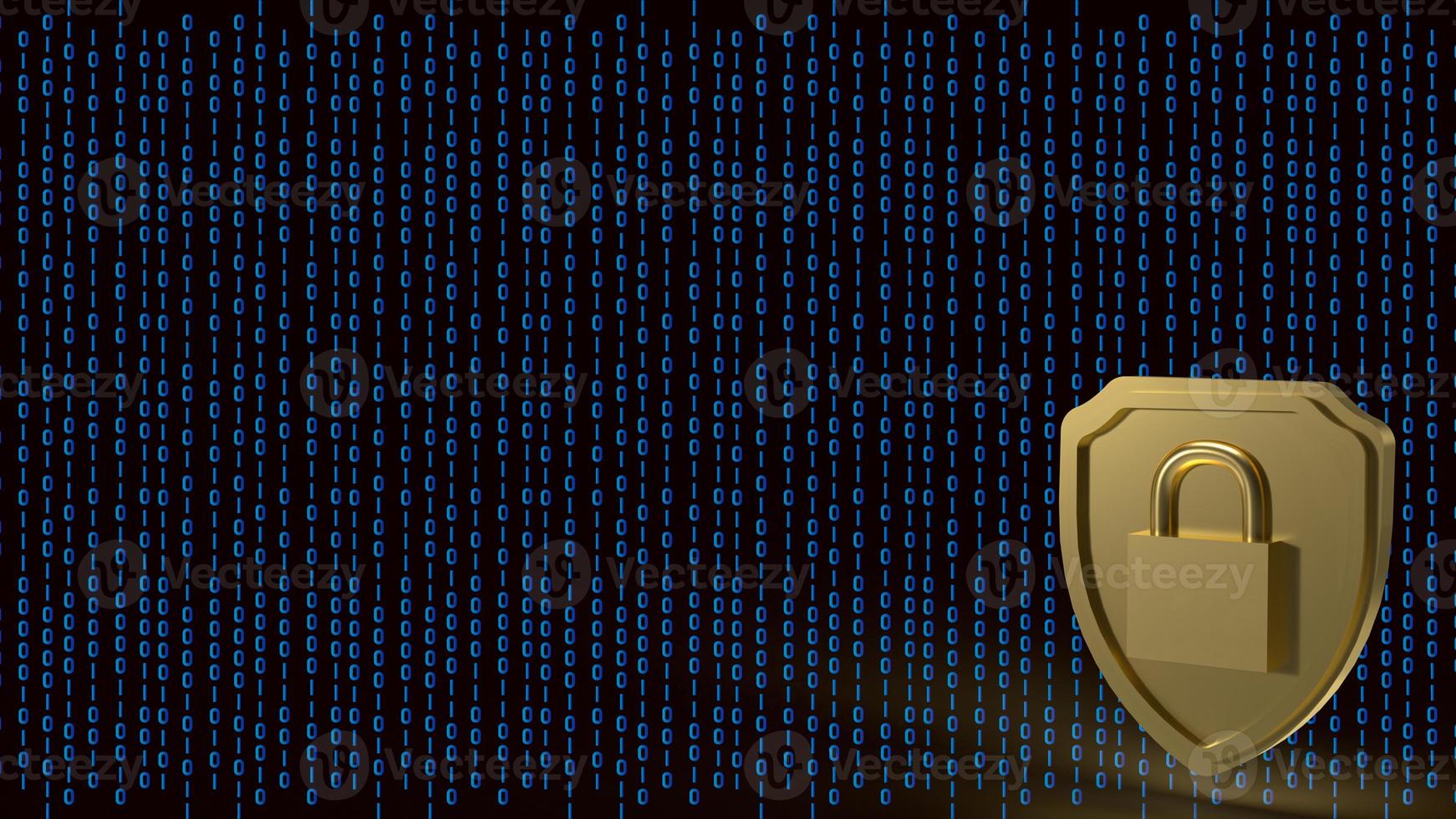 The gold master key on shield on digital background  for security concept 3d rendering photo