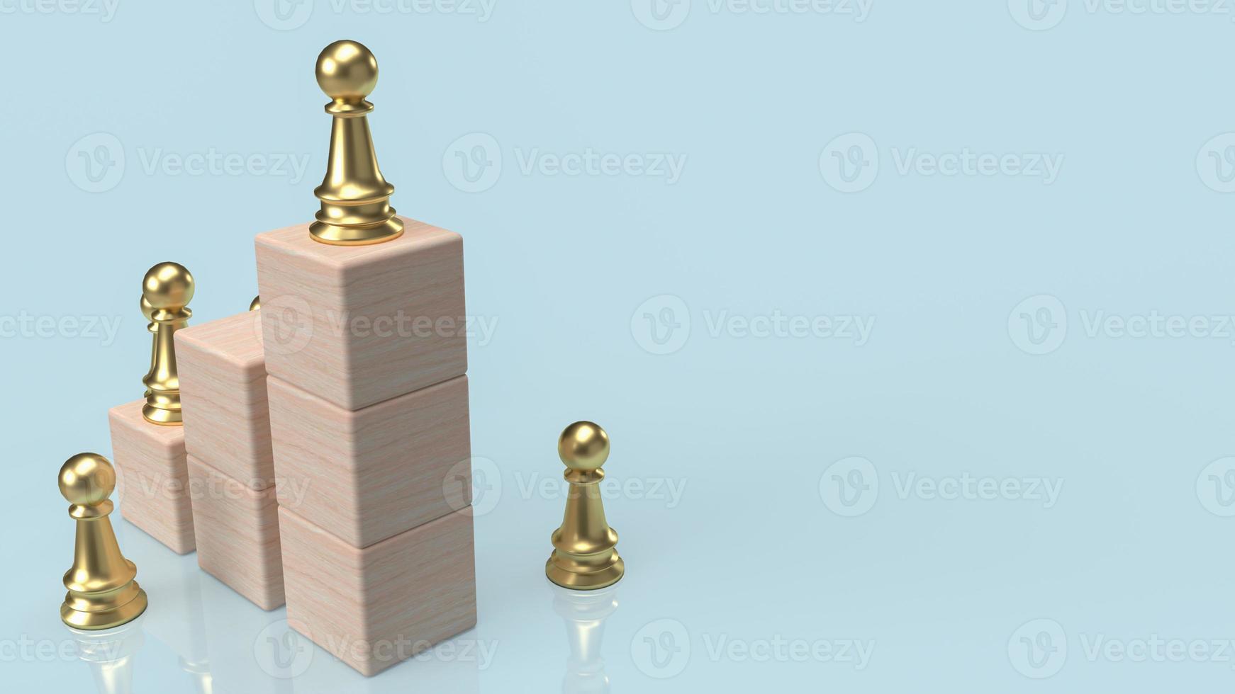The wood cube chart  and gold chess on blue background for business concept 3d rendering photo