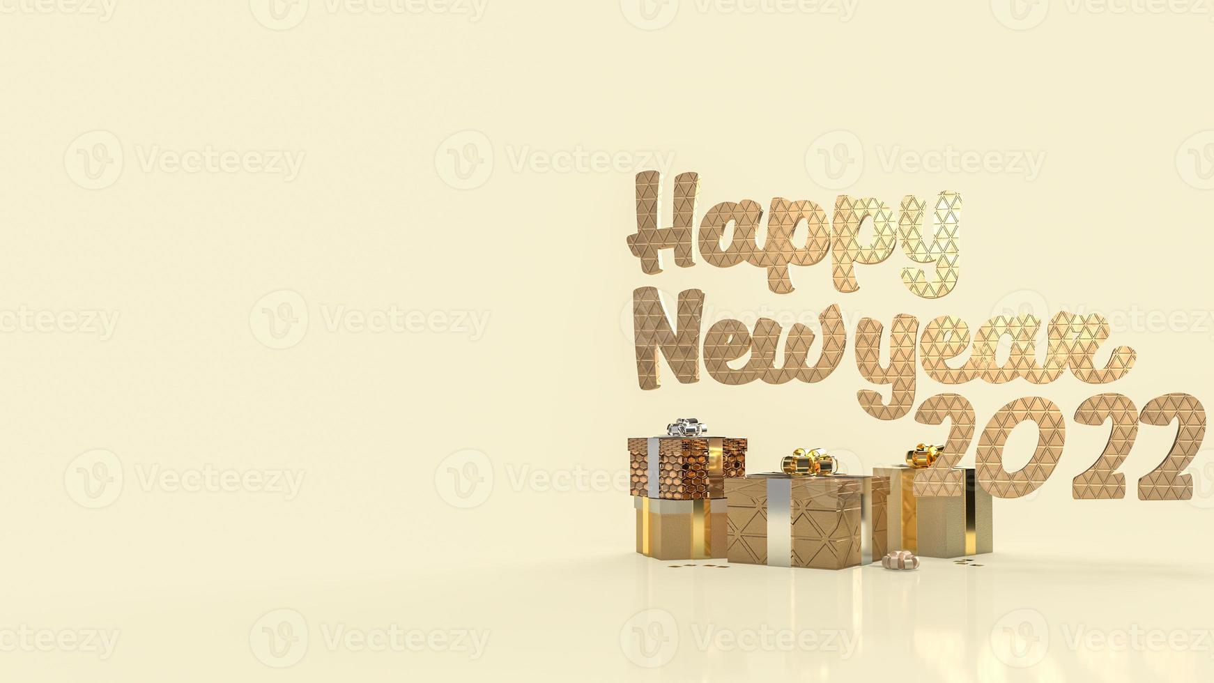The happy new year  text and gold gift box for business and holiday concept 3d rendering photo