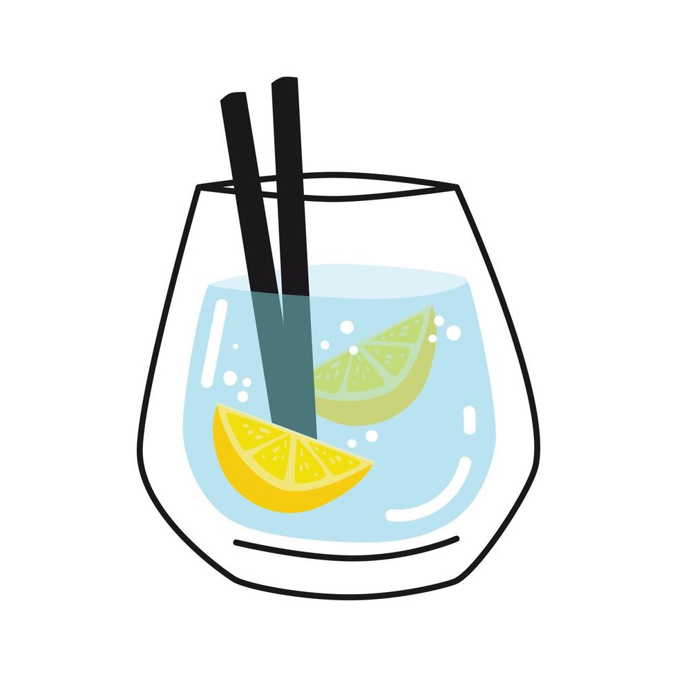 glass of water with lemon. summer refreshing cocktail vector