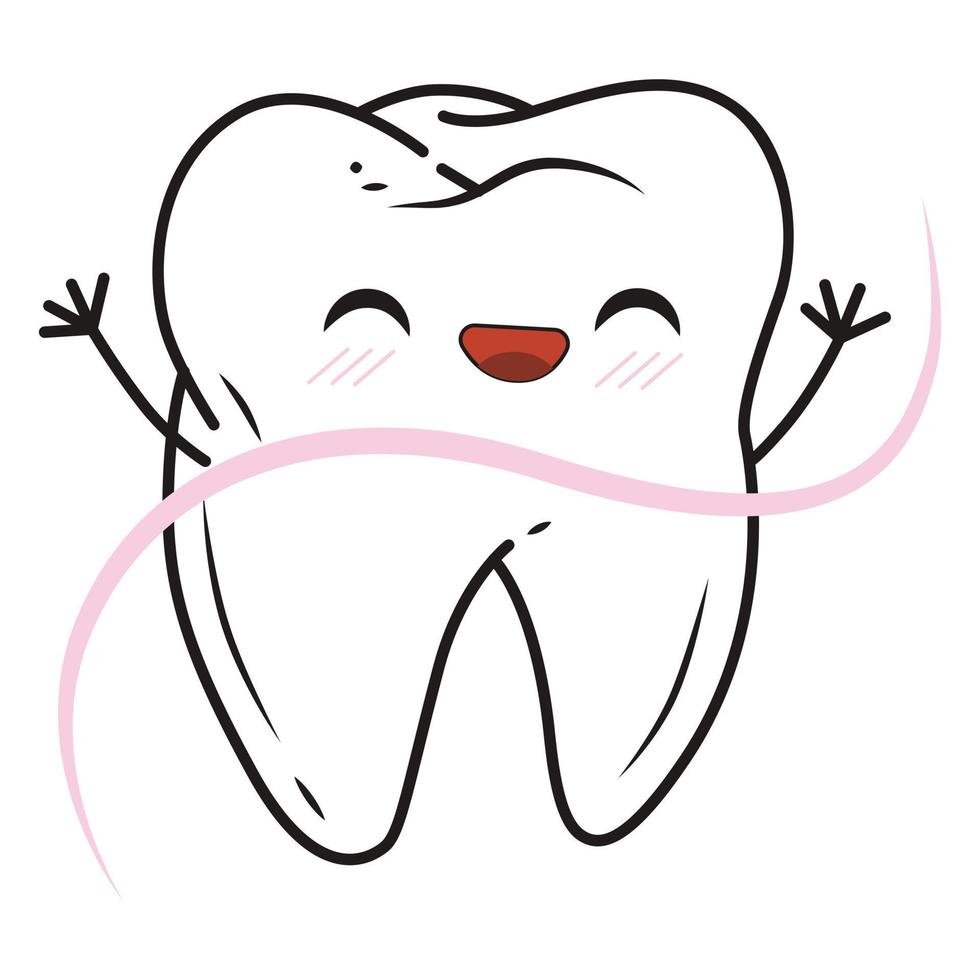 cute cartoon character tooth. use dental floss concept vector