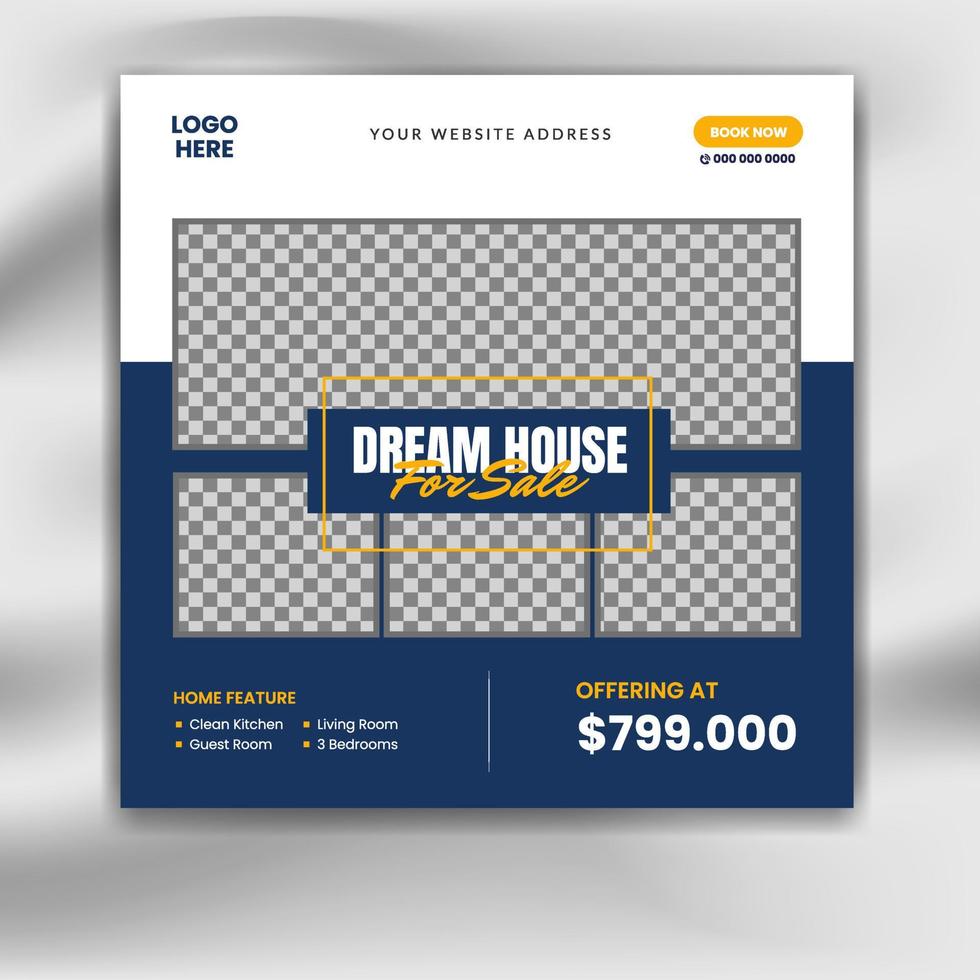 Real estate house banner. square social media real estate sale promotion post template vector