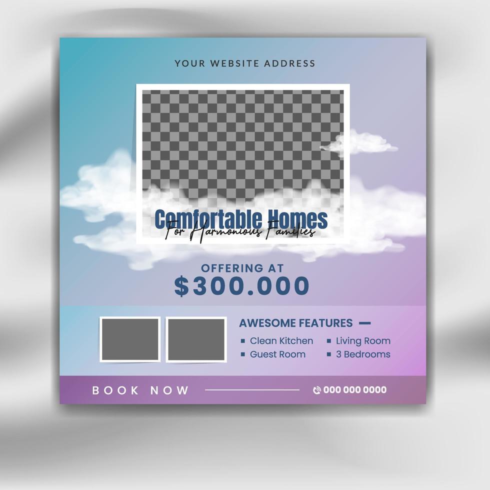 Real estate house agency social media template. square banner real estate sale promotion post vector