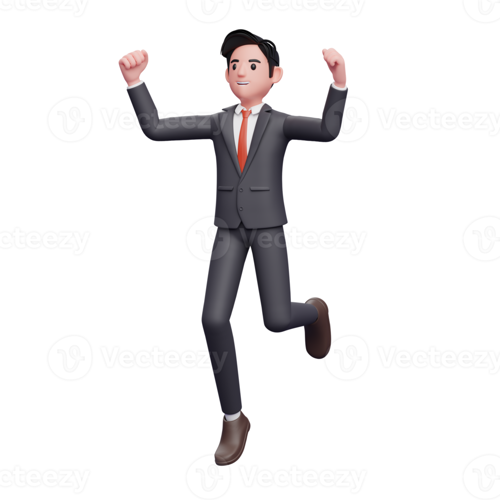 businessman in formal suit jump, 3d render businessman character in formal suit png