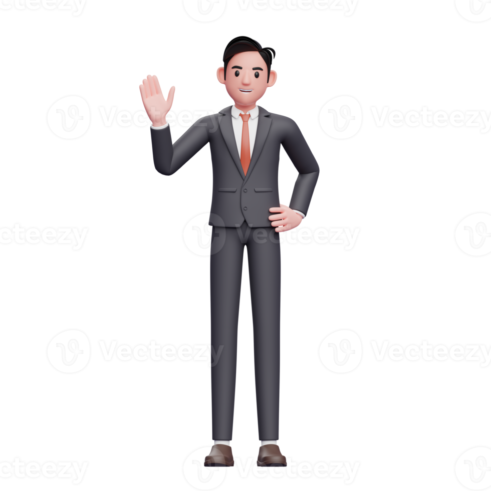 businessman in formal suit waving hand png