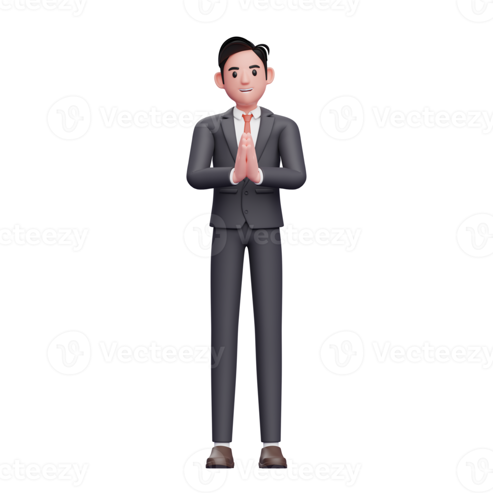 businessman in formal suit posing welcoming, 3d render businessman character in formal suit png