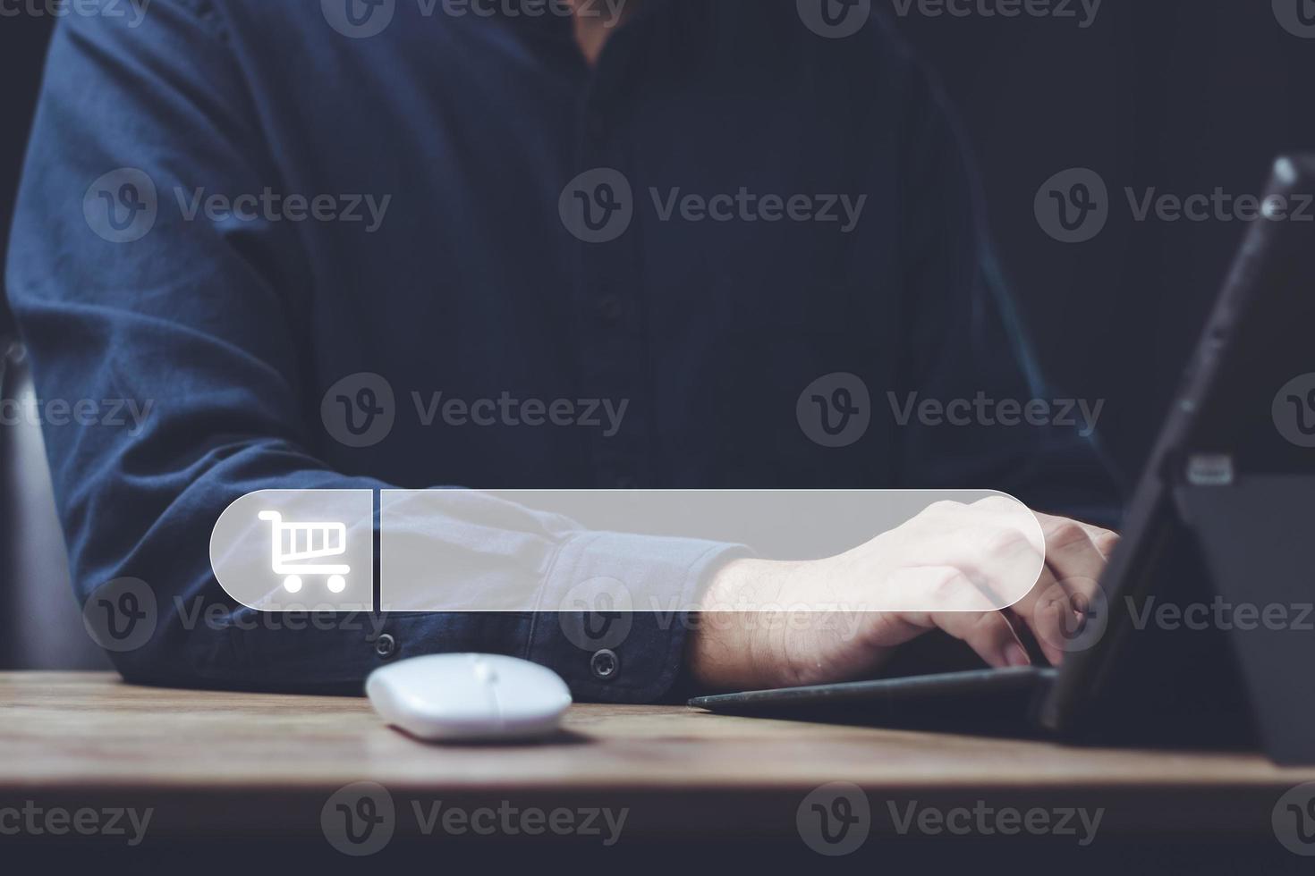 The concept of using technology to search for information, a man's hand is using a smartphone to search for information on social media via the Internet online. photo