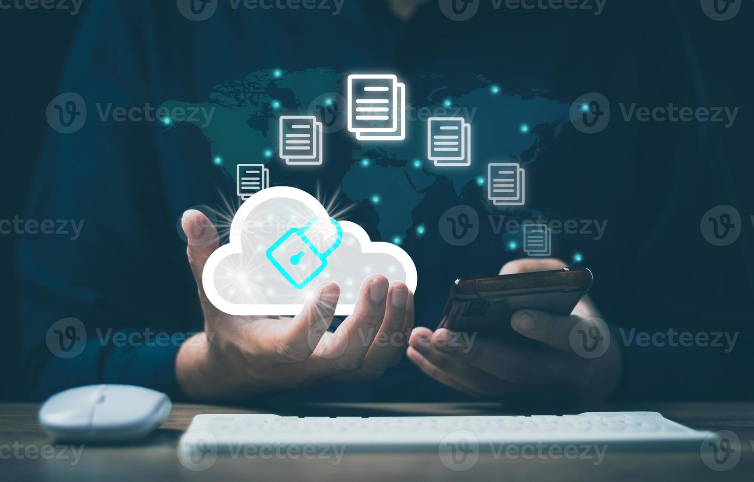 Document Management System dms  concept. Male hands operating a computer. to manage online that is easy, convenient, fast and enhances the efficiency of digital transformation for the organization photo