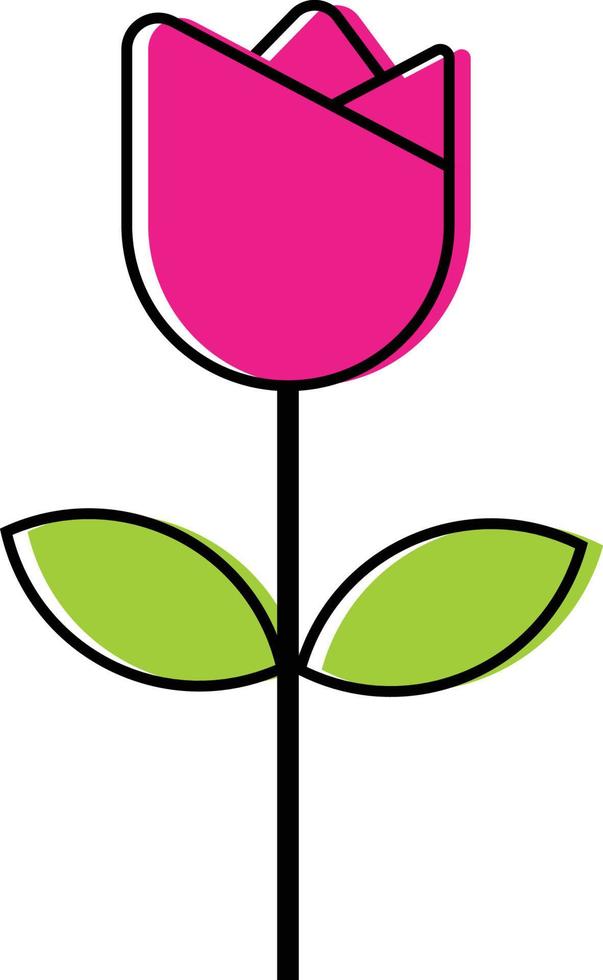 Simple Cute Outline Flower with Offset Fill Color Icon Vector Illustration