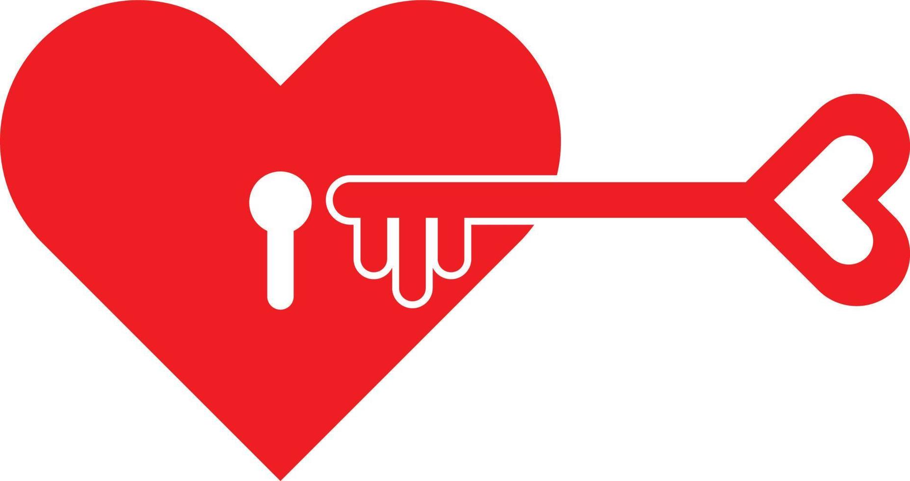 ilustración de icono de vector de corazón de amor de desbloqueo de llave