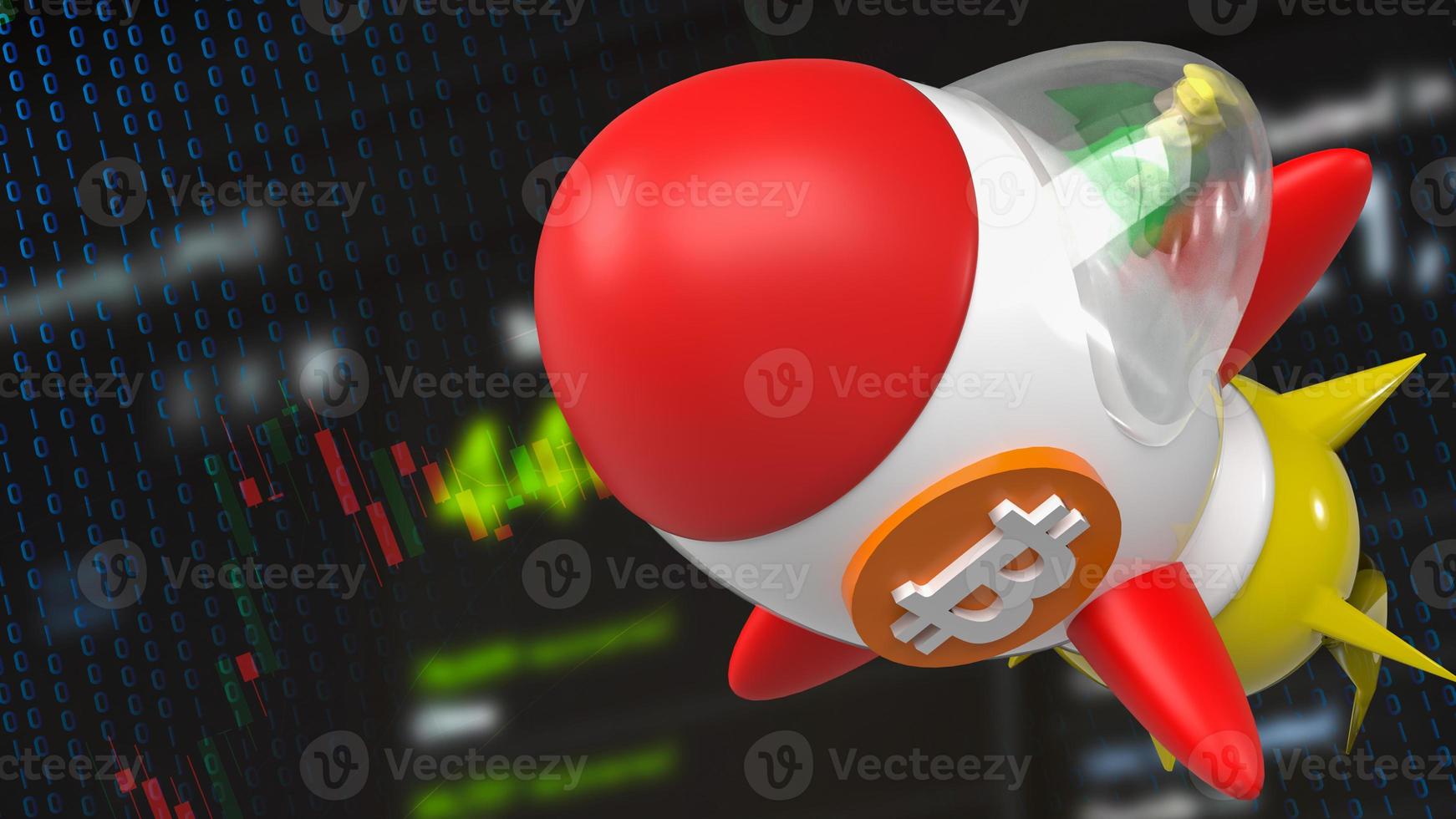 The rocket bitcoin up to space for business or cryptocurrency concept 3d rendering photo