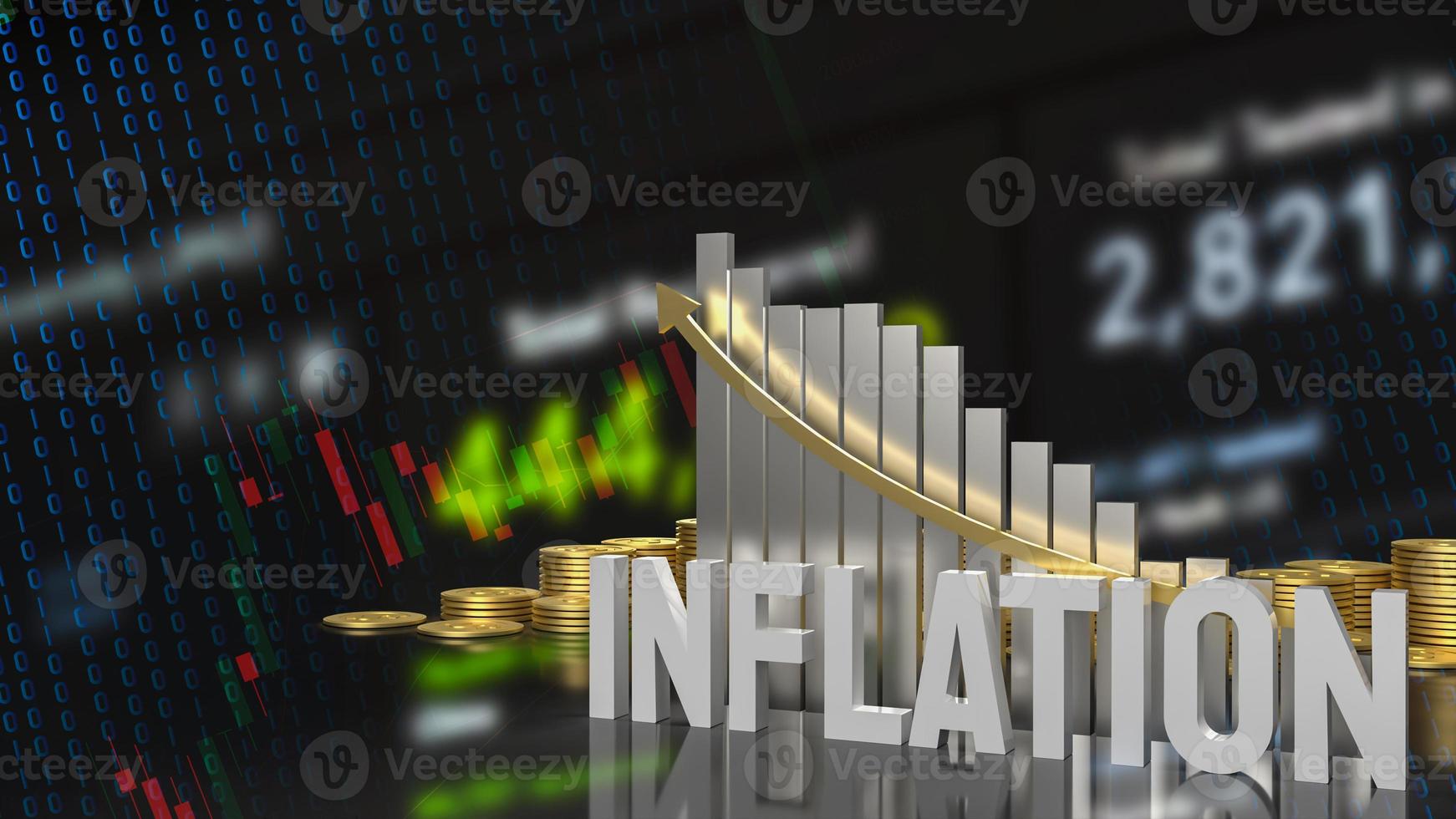 el texto blanco de inflación y el gráfico para la representación 3d del concepto de negocio foto