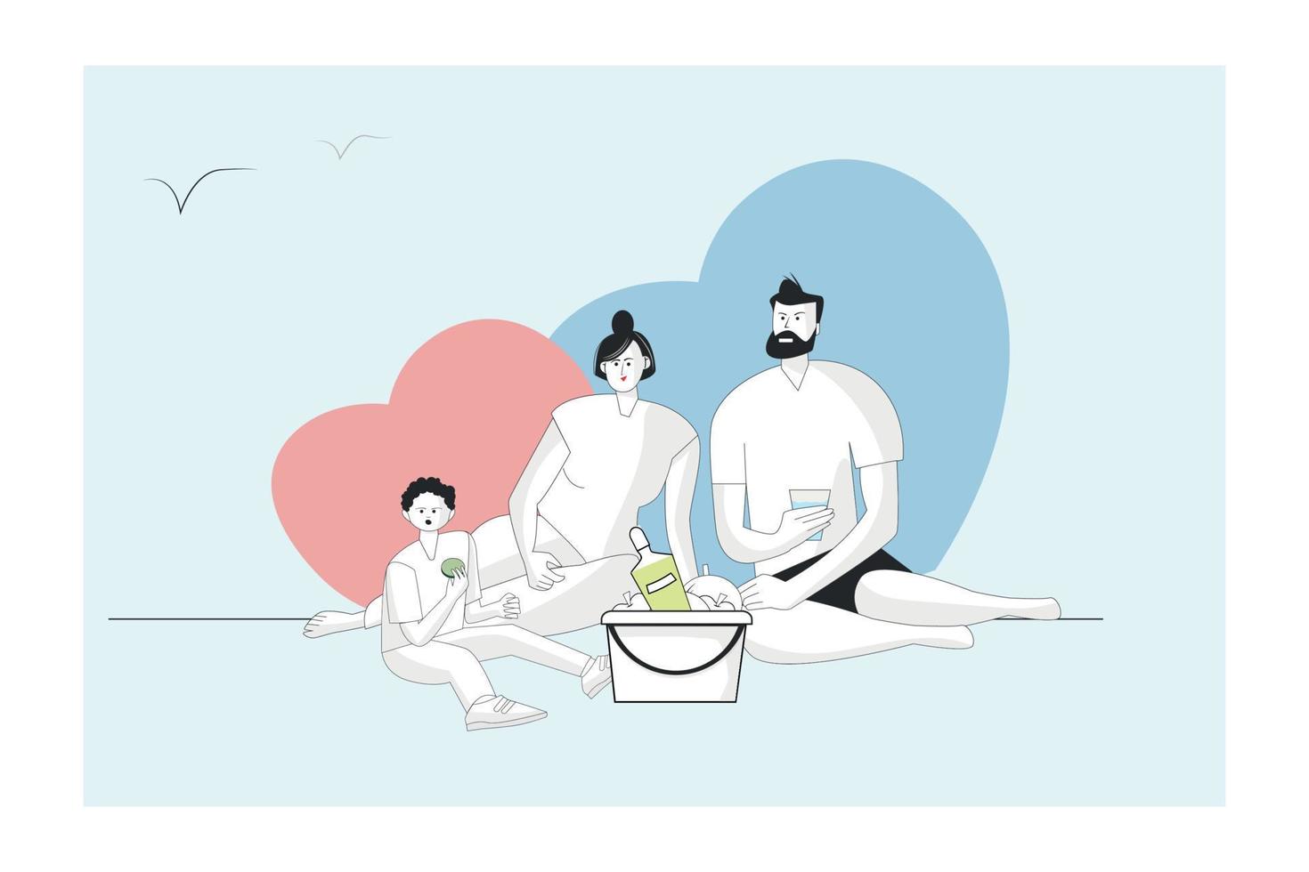 Family Picnic Family having picnic on the grass concept vector illustration. Happy family with kid enjoy