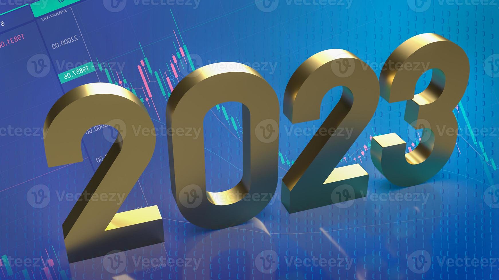 number 2023 gold on business background 3d rendering photo