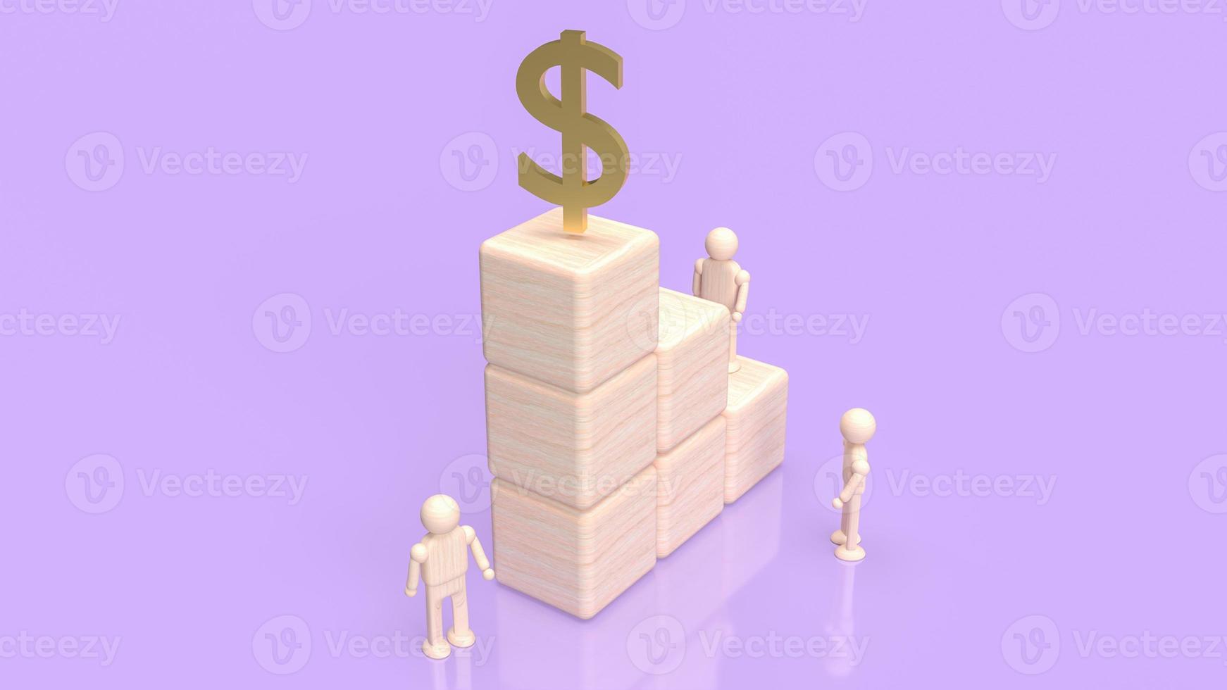 The gold dollar symbol and wood cube for business concept 3d rendering photo