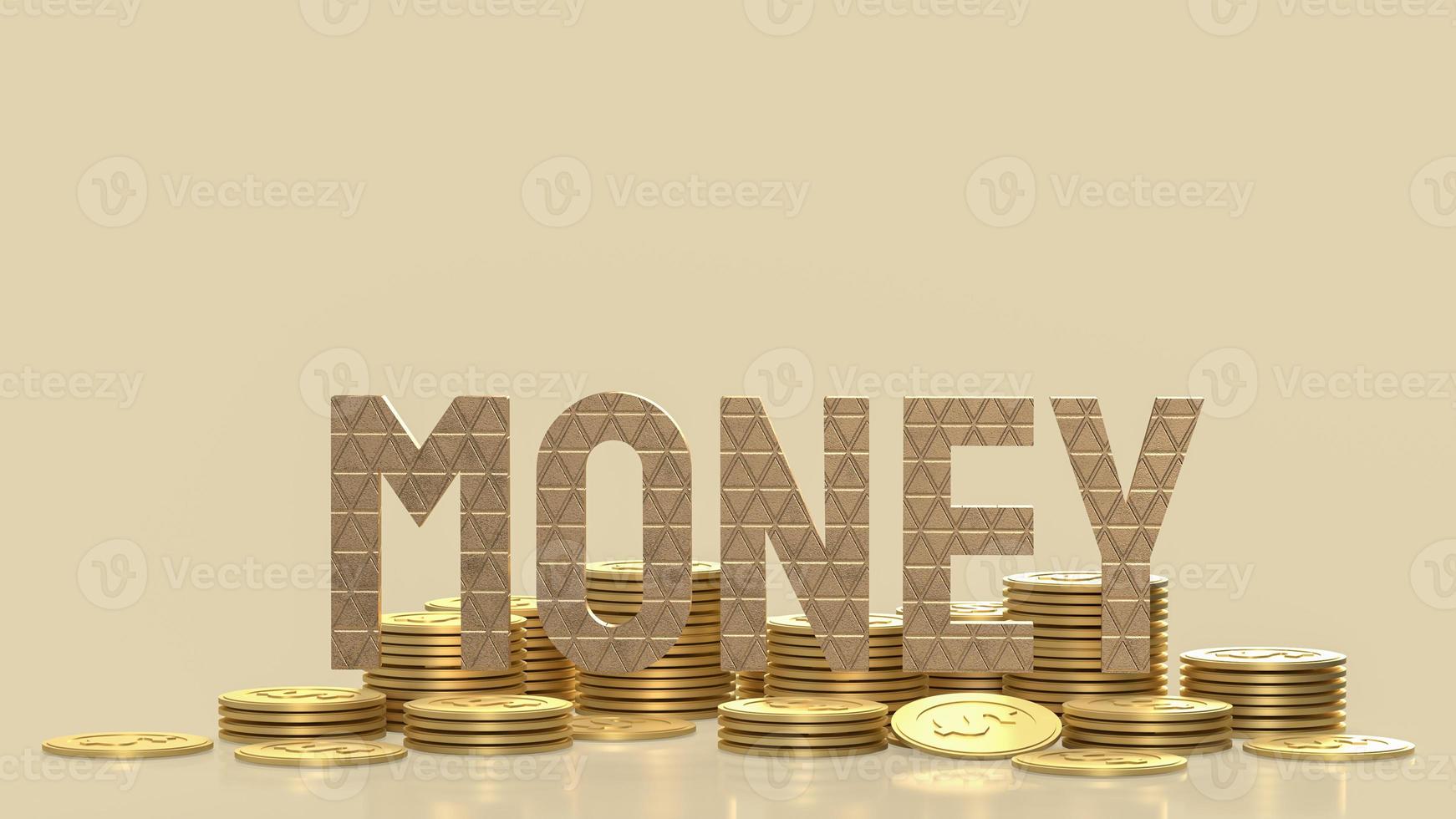 The gold money text and coins for business concept  3d rendering photo