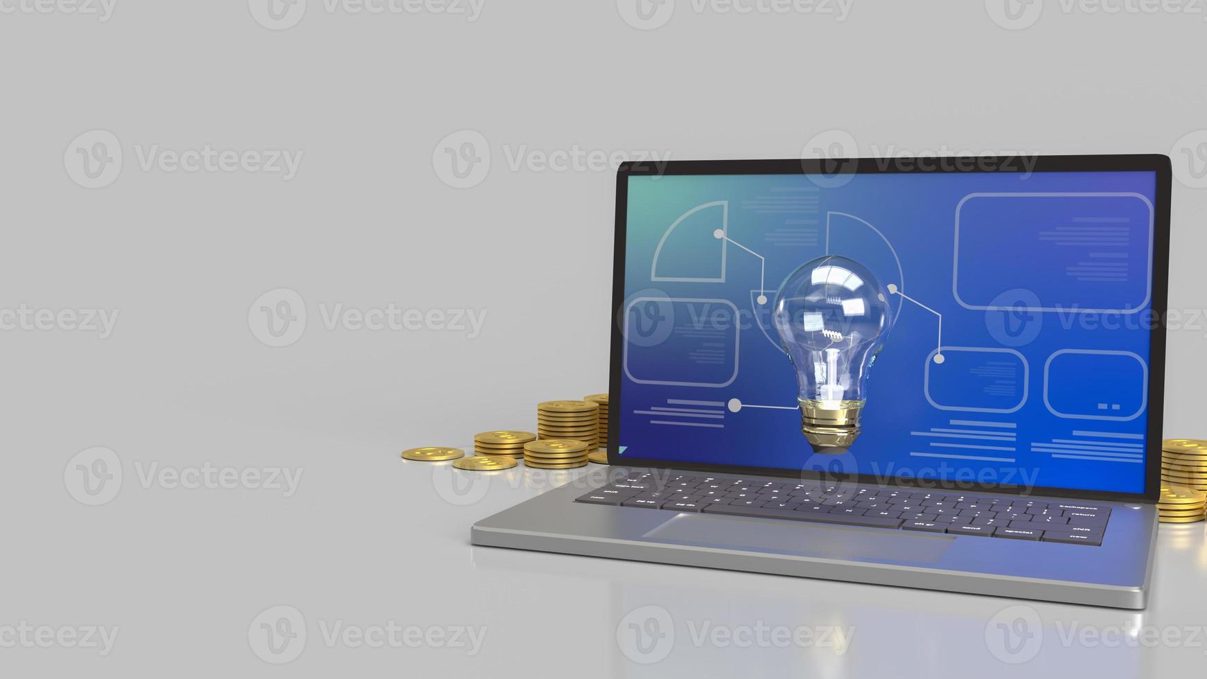 The  light bulb on notebook and gold coins  3d rendering. photo