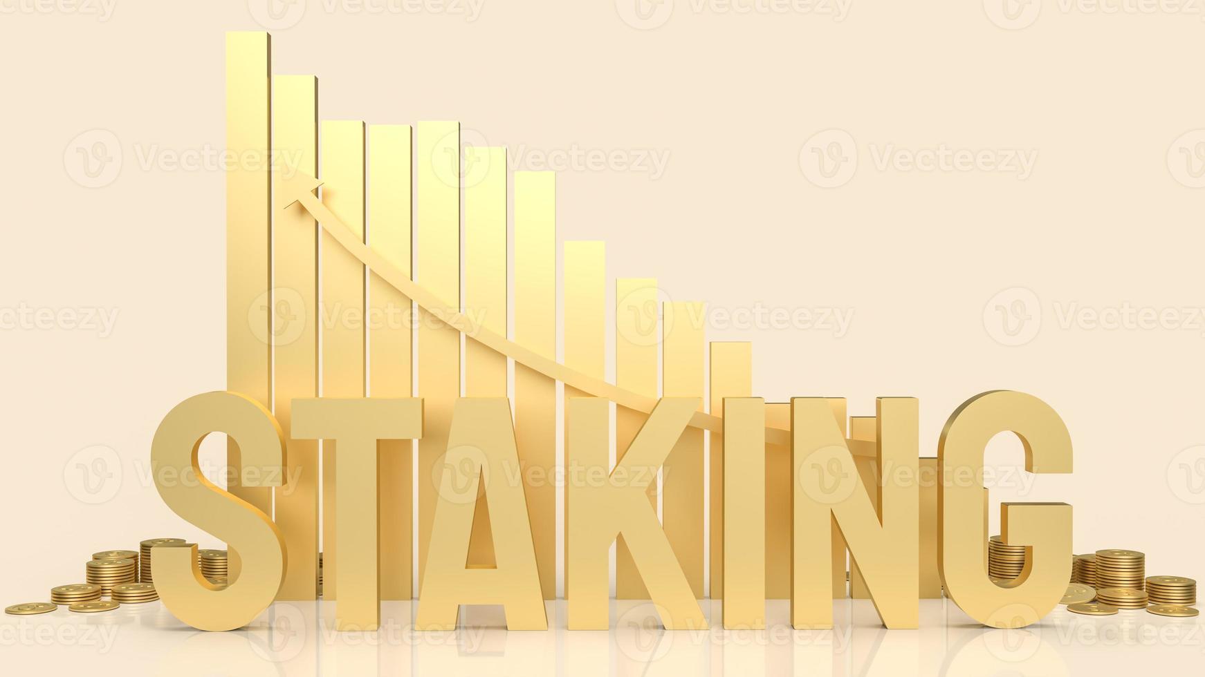 The gold word staking and  chart for business or cryptocurrency concept 3d rendering. photo