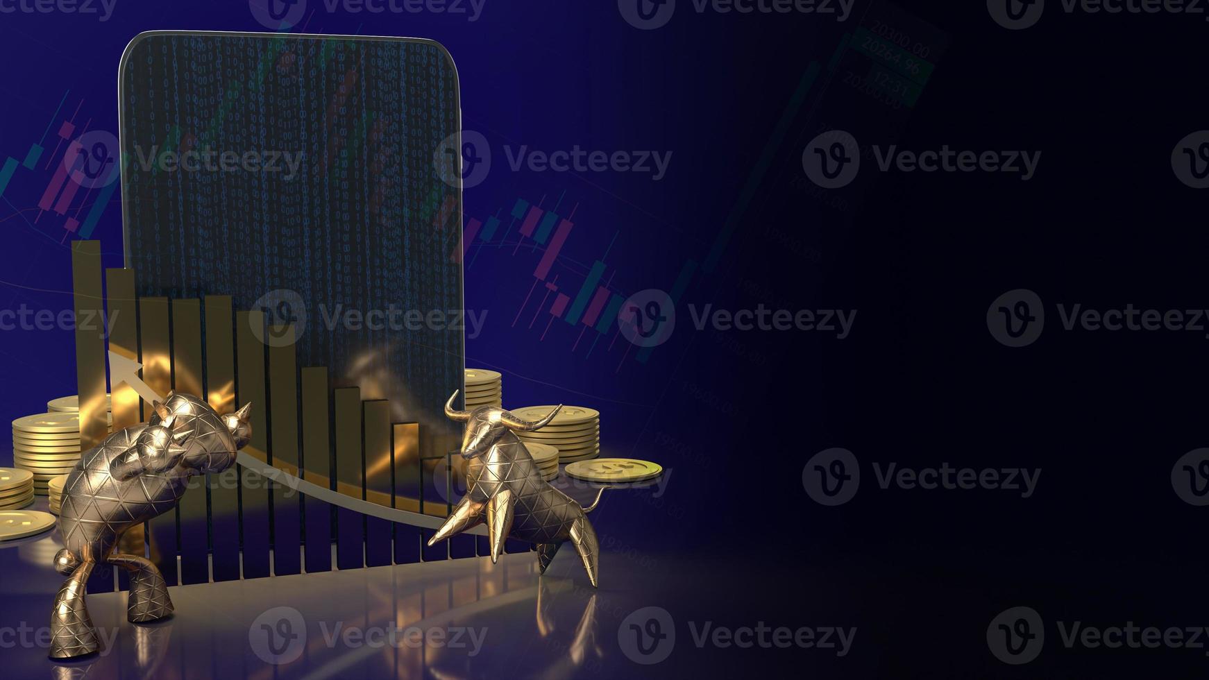 The gold bull and bear for business concept 3d rendering, Bangkok ,Thailand, 02-05-2021. photo