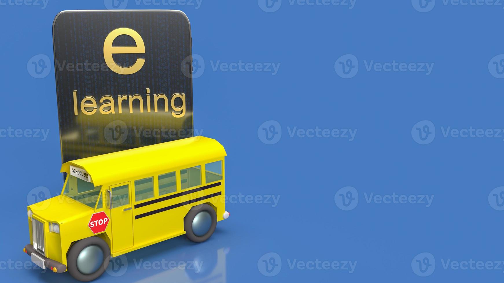 The school bus and tablet for online learning or e learning concept 3d rendering. photo