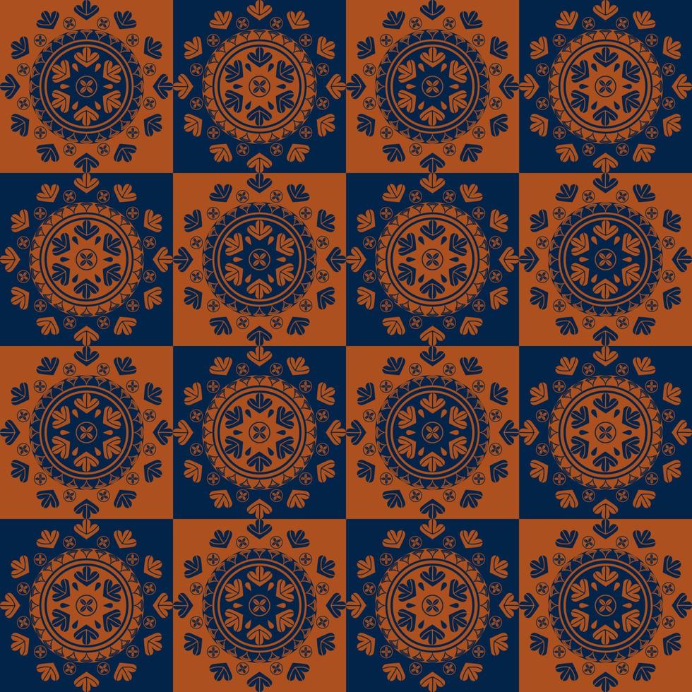Ethnic tribal vintage color geometric flower shape patchwork checkered seamless pattern background. Use for fabric, textile, interior decoration elements, upholstery, wrapping. vector