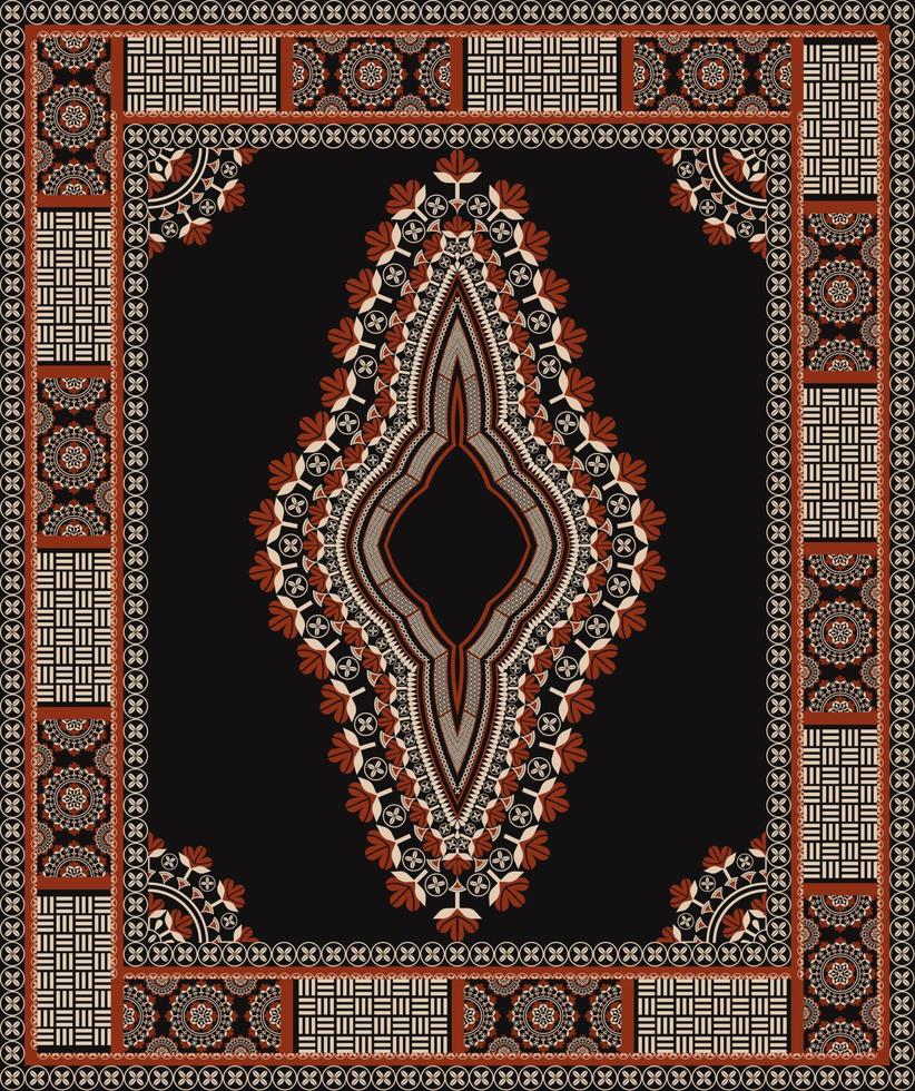 Ethnic African dashiki traditional red-gold color flower pattern on black background. Tribal art shirts fashion. Neck embroidery ornaments. vector