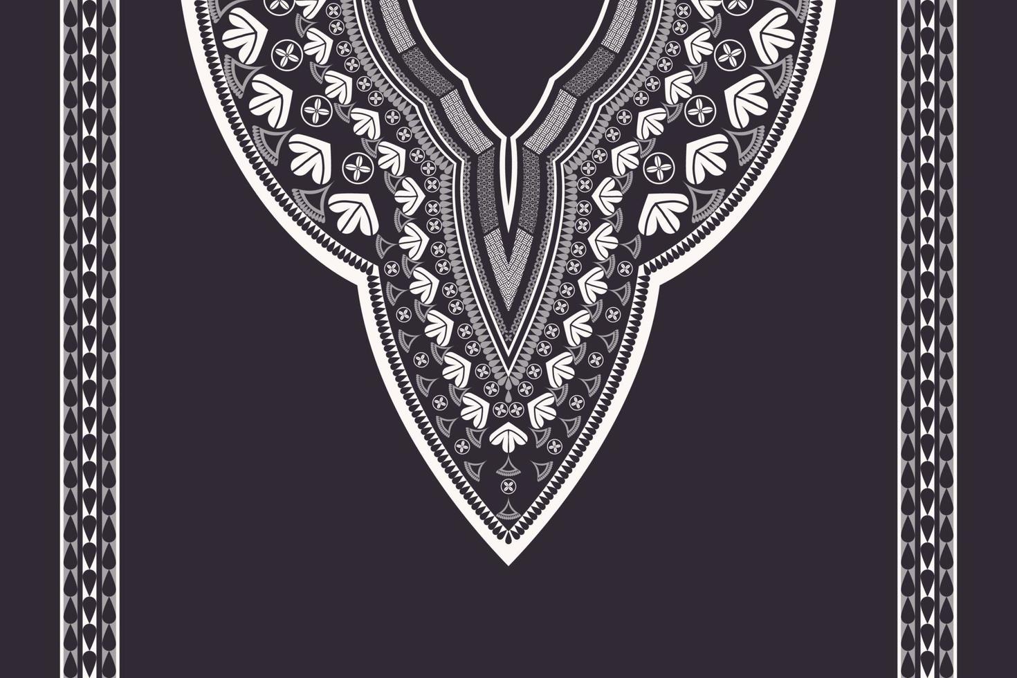 African dashiki tribal shirt black and white color floral pattern neck embroidery design with border. vector