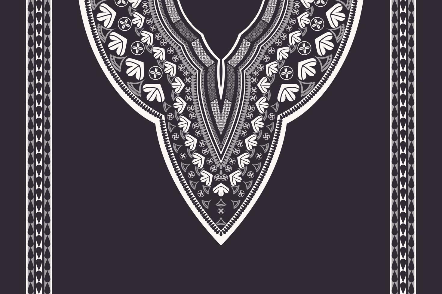 African dashiki tribal shirt black and white color floral pattern neck embroidery design with border. vector