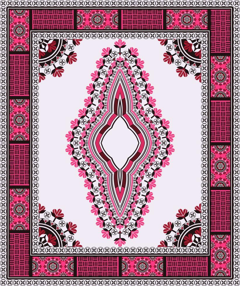 Ethnic African dashiki traditional colorful red-pink flower pattern background. Tribal art shirts fashion. Neck embroidery ornaments. vector