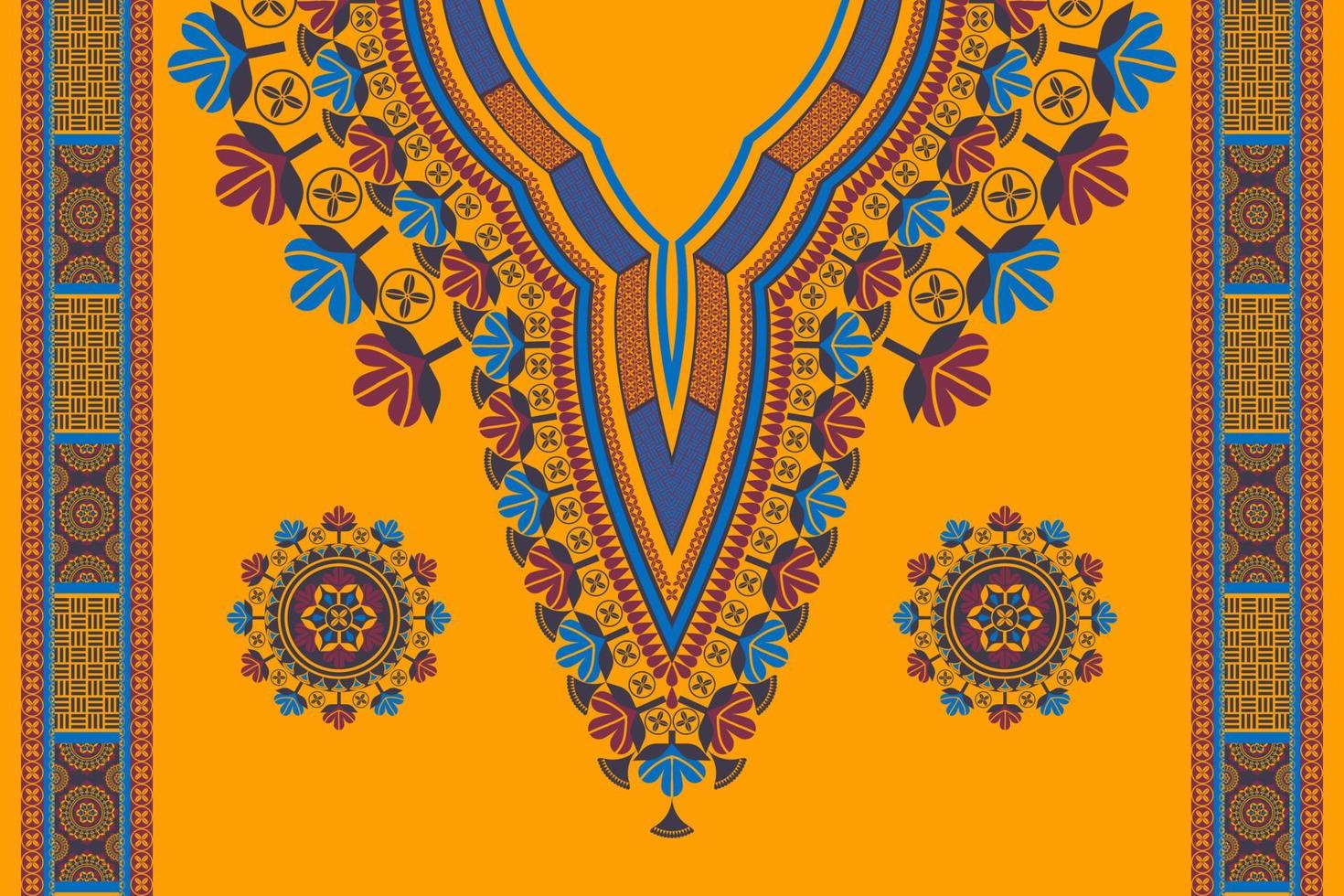 African dashiki colorful neckline flower embroidery pattern with