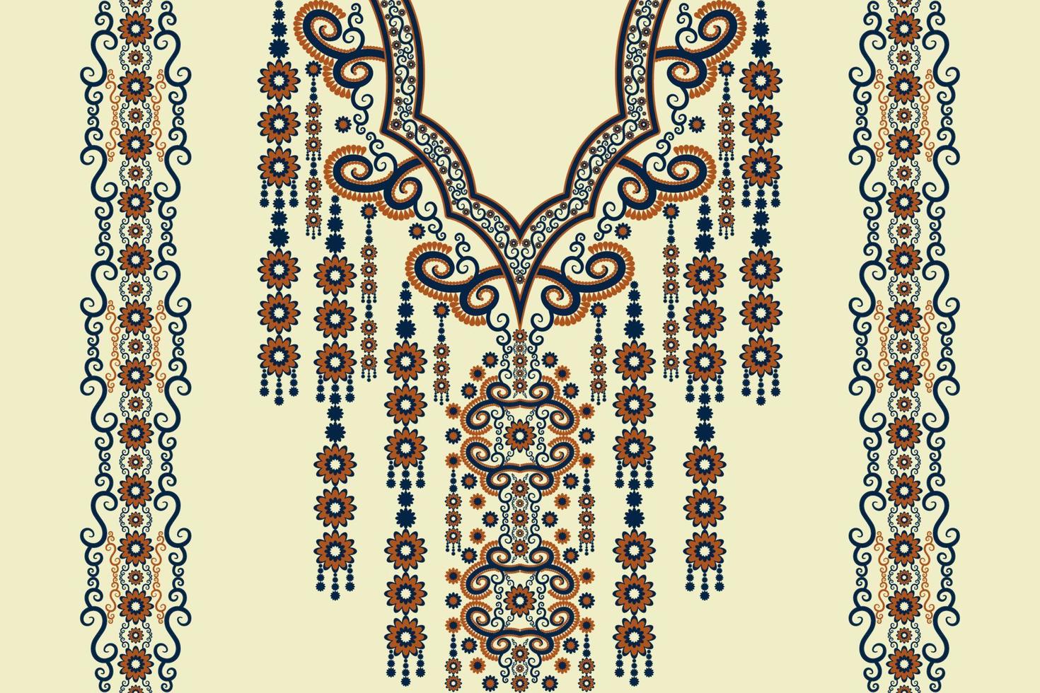 cuello étnico bordado forma floral estilo de color vintage. moda de camisetas de arte tribal. vector