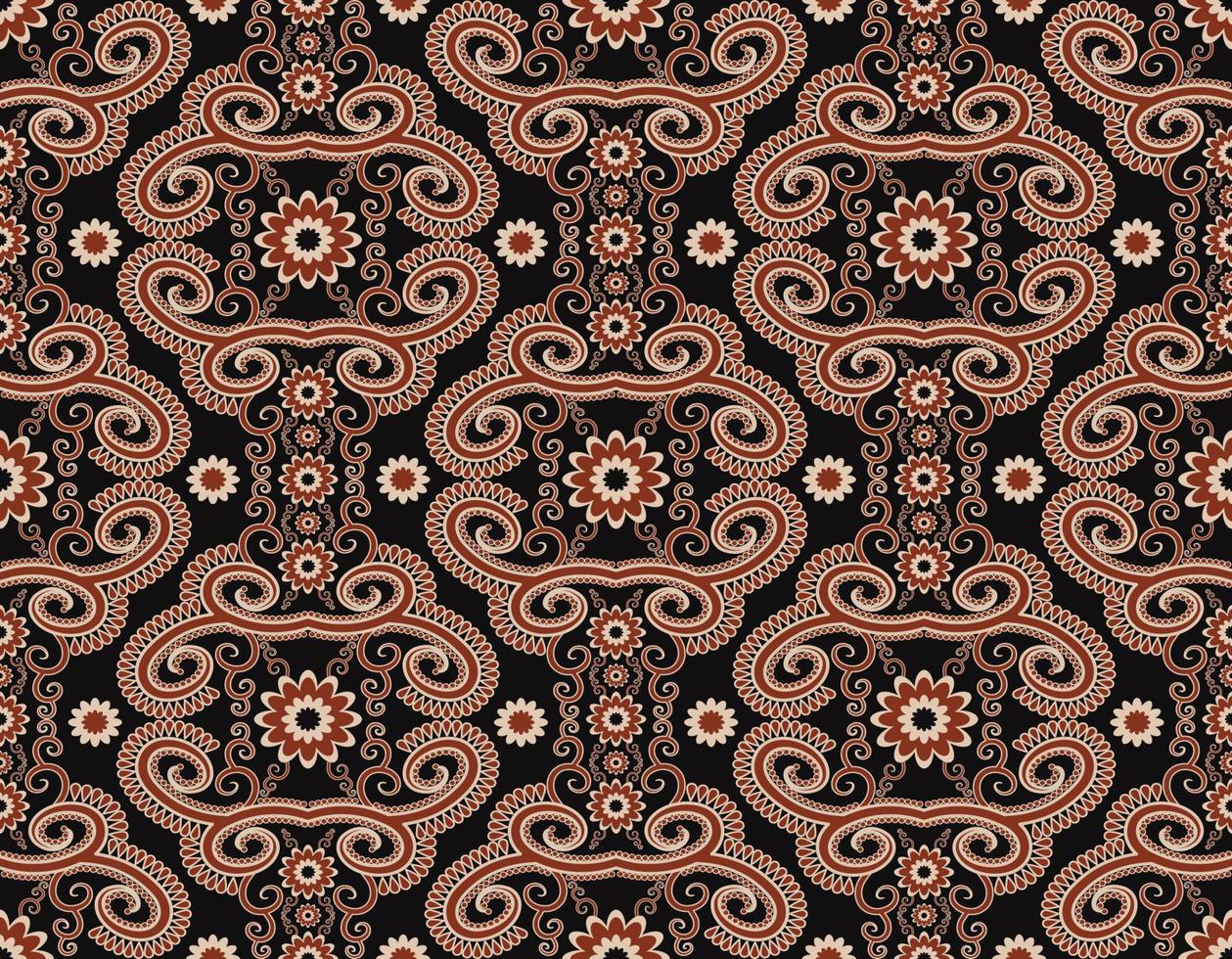 Abstract floral shape vintage red color seamless pattern on black background. Use for fabric, textile, interior decoration elements, upholstery, wrapping. vector