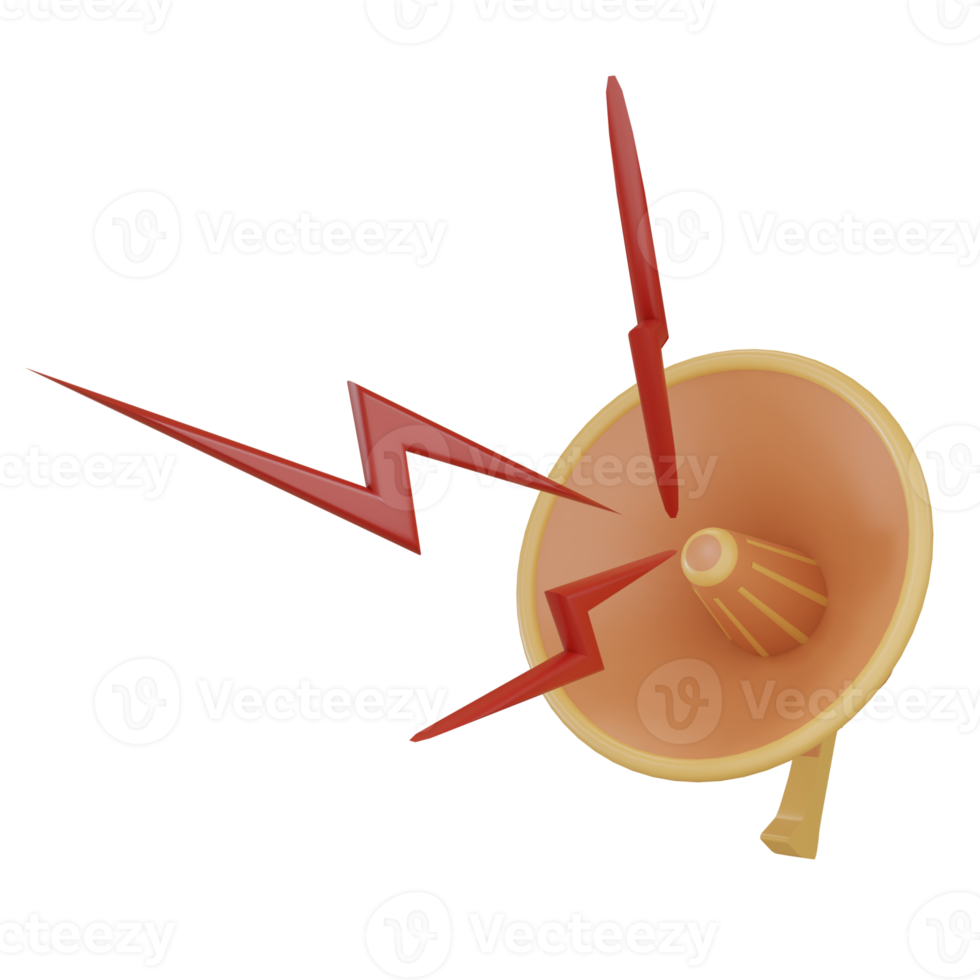set of 3d render megaphone loudspeaker icon for sound message, orange color with red lightning png