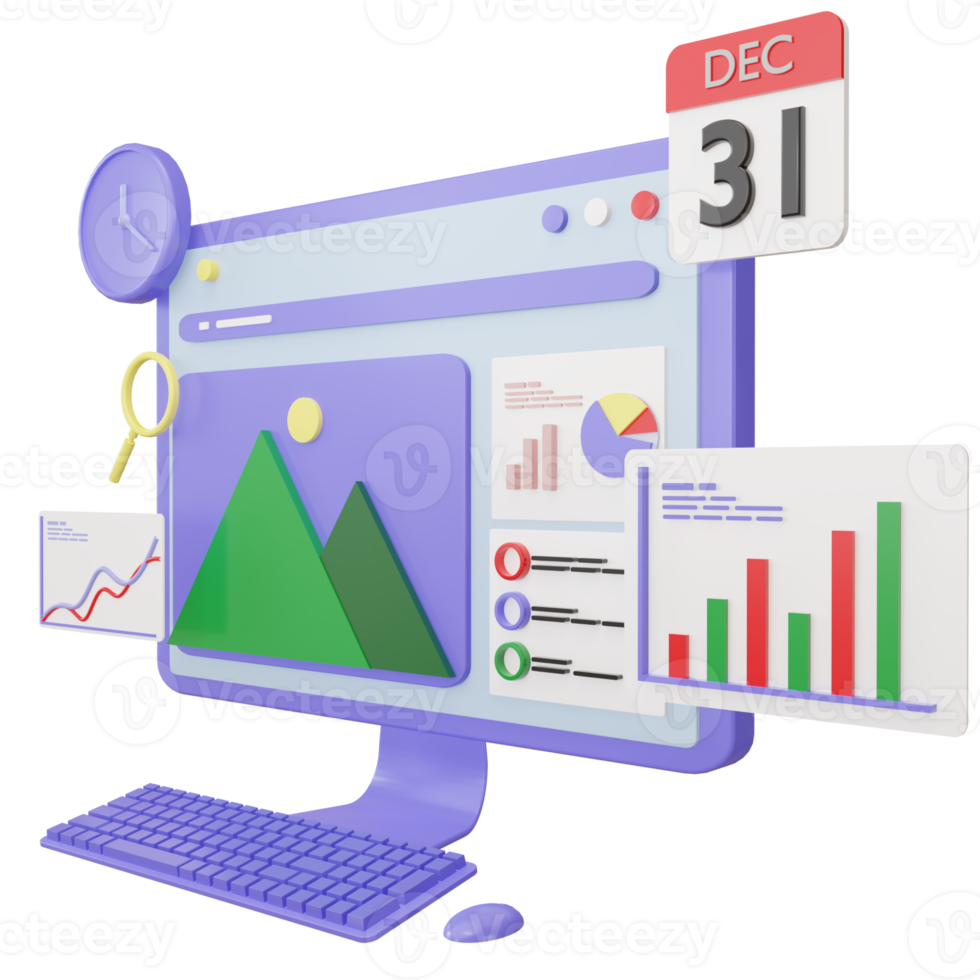 3D-Computer-Desktop-Bildschirm mit SEO. suchmaschinenoptimierungskonzept png